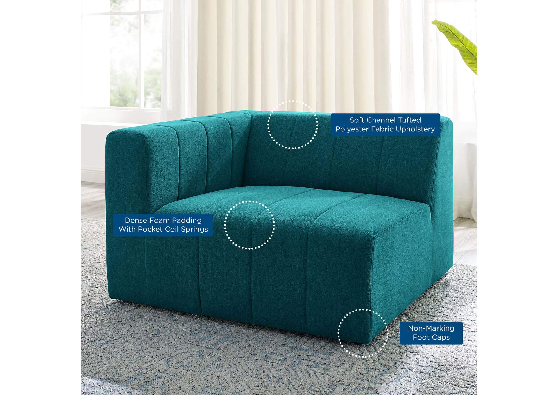 Teal Bartlett Upholstered Fabric Left-Arm Chair,Modway