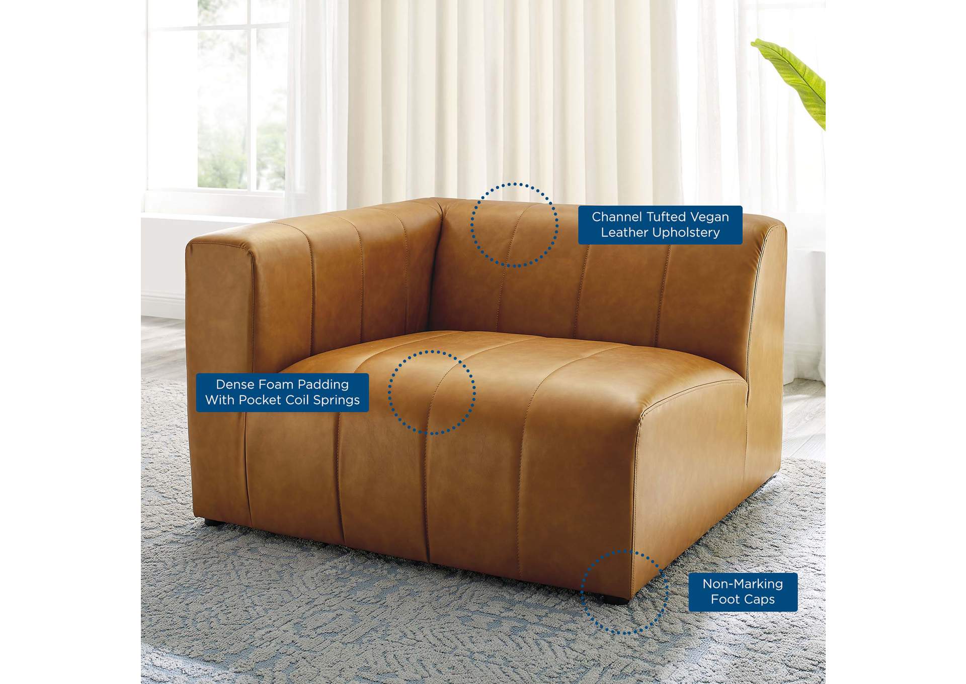 Tan Bartlett Vegan Leather Left-Arm Chair,Modway