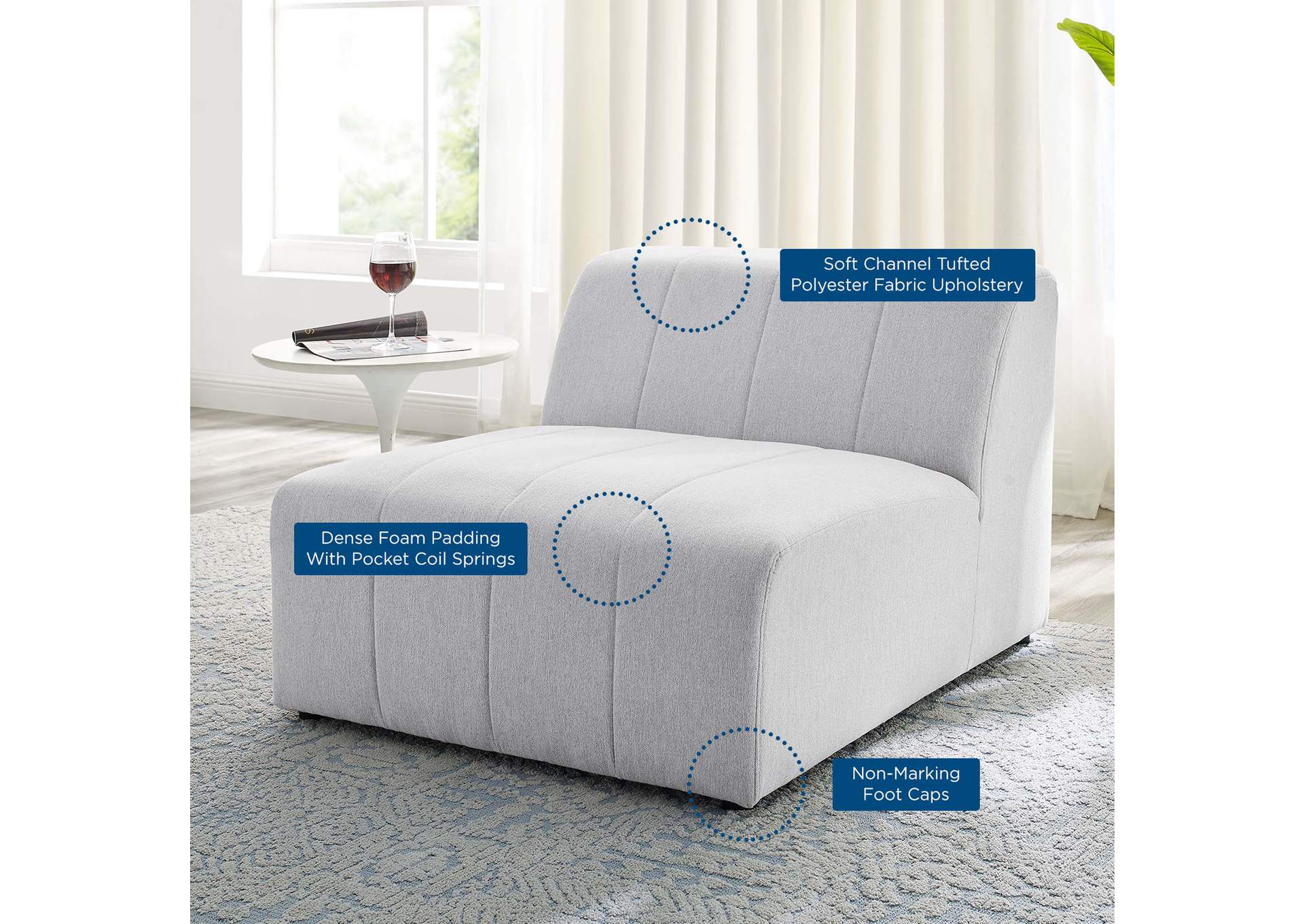 Bartlett Upholstered Fabric Armless Chair,Modway