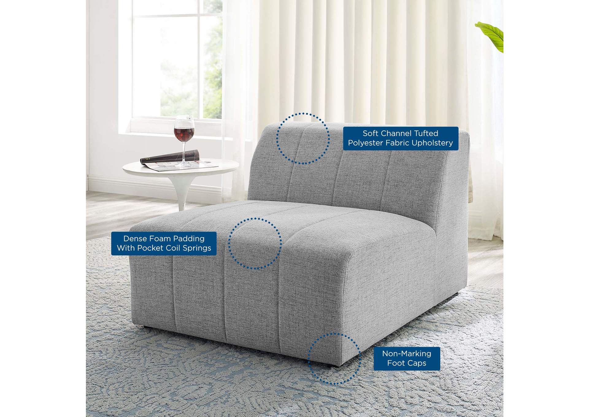 Bartlett Upholstered Fabric Armless Chair,Modway