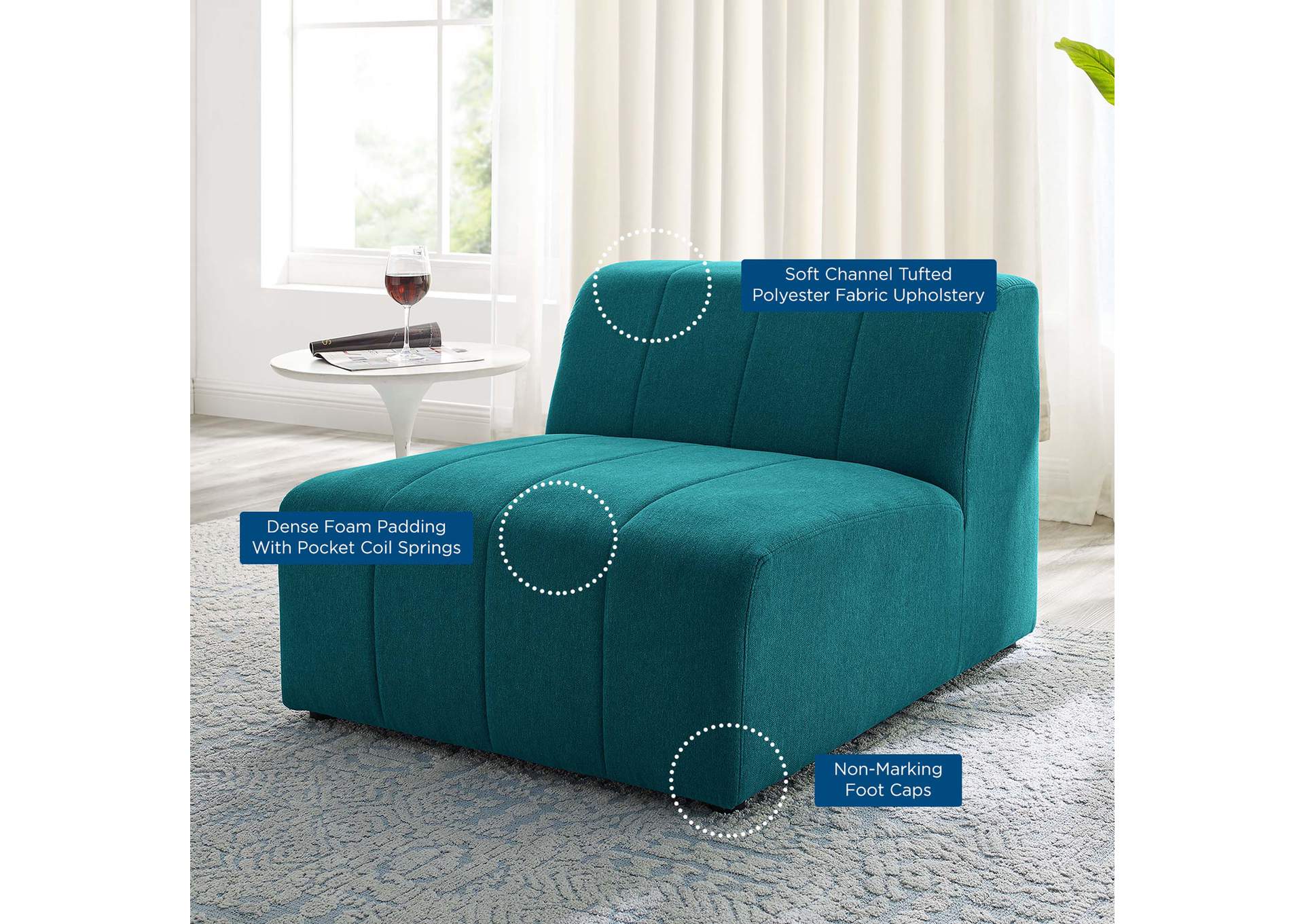 Bartlett Upholstered Fabric Armless Chair,Modway