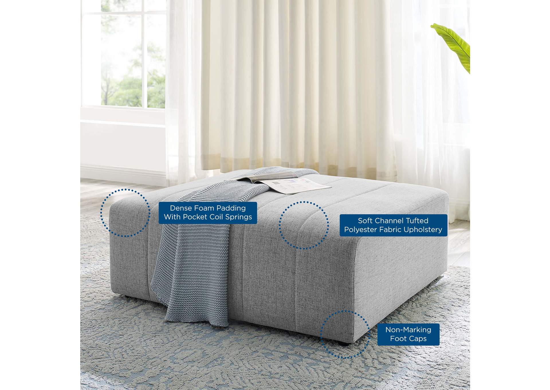 Light Gray Bartlett Upholstered Fabric Ottoman,Modway