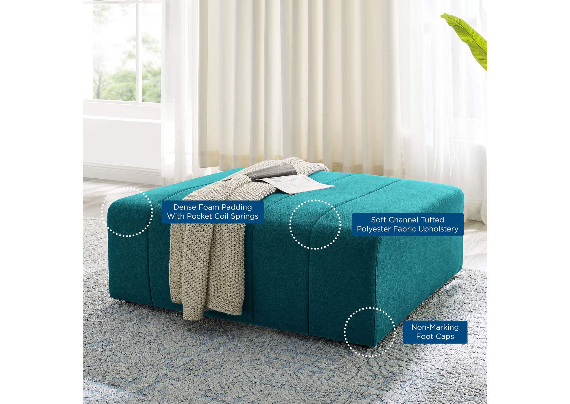Teal Bartlett Upholstered Fabric Ottoman,Modway