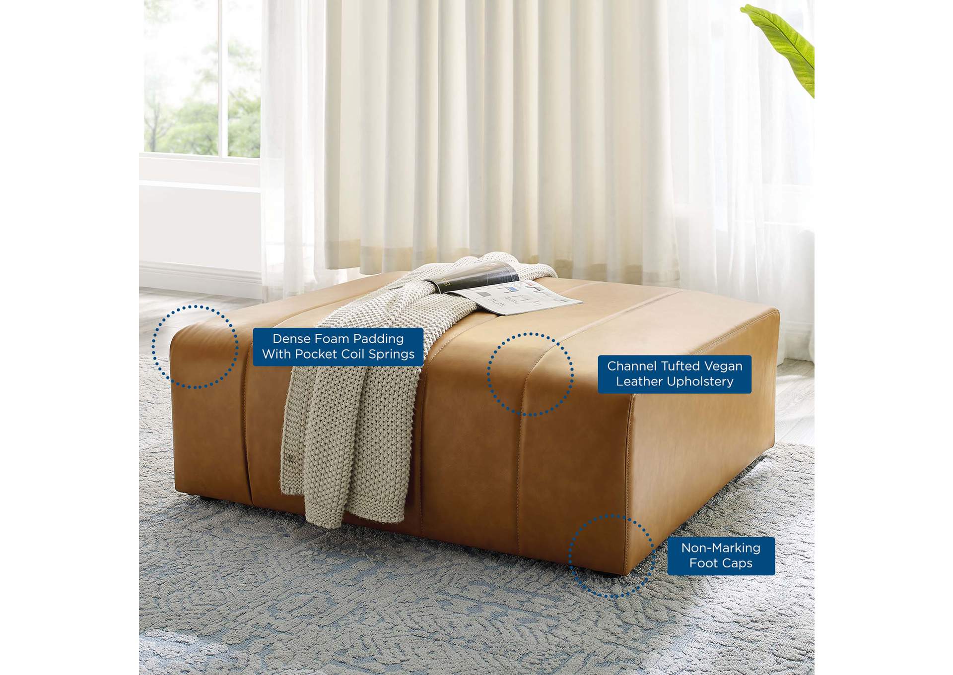 Tan Bartlett Vegan Leather Ottoman,Modway