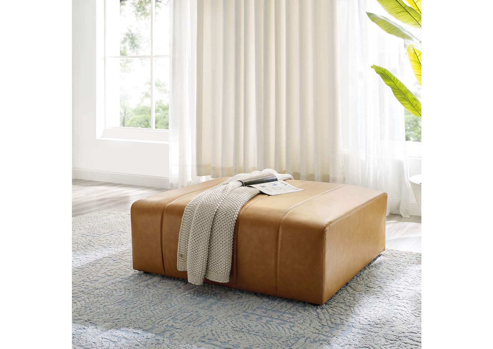 Tan Bartlett Vegan Leather Ottoman,Modway