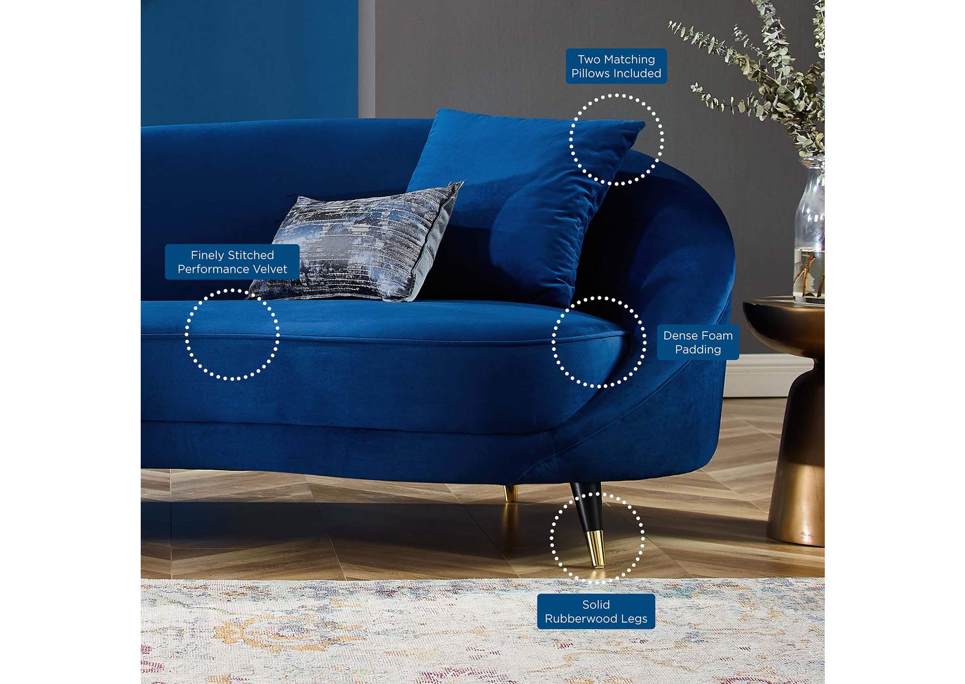 Navy Echo Performance Velvet Sofa,Modway