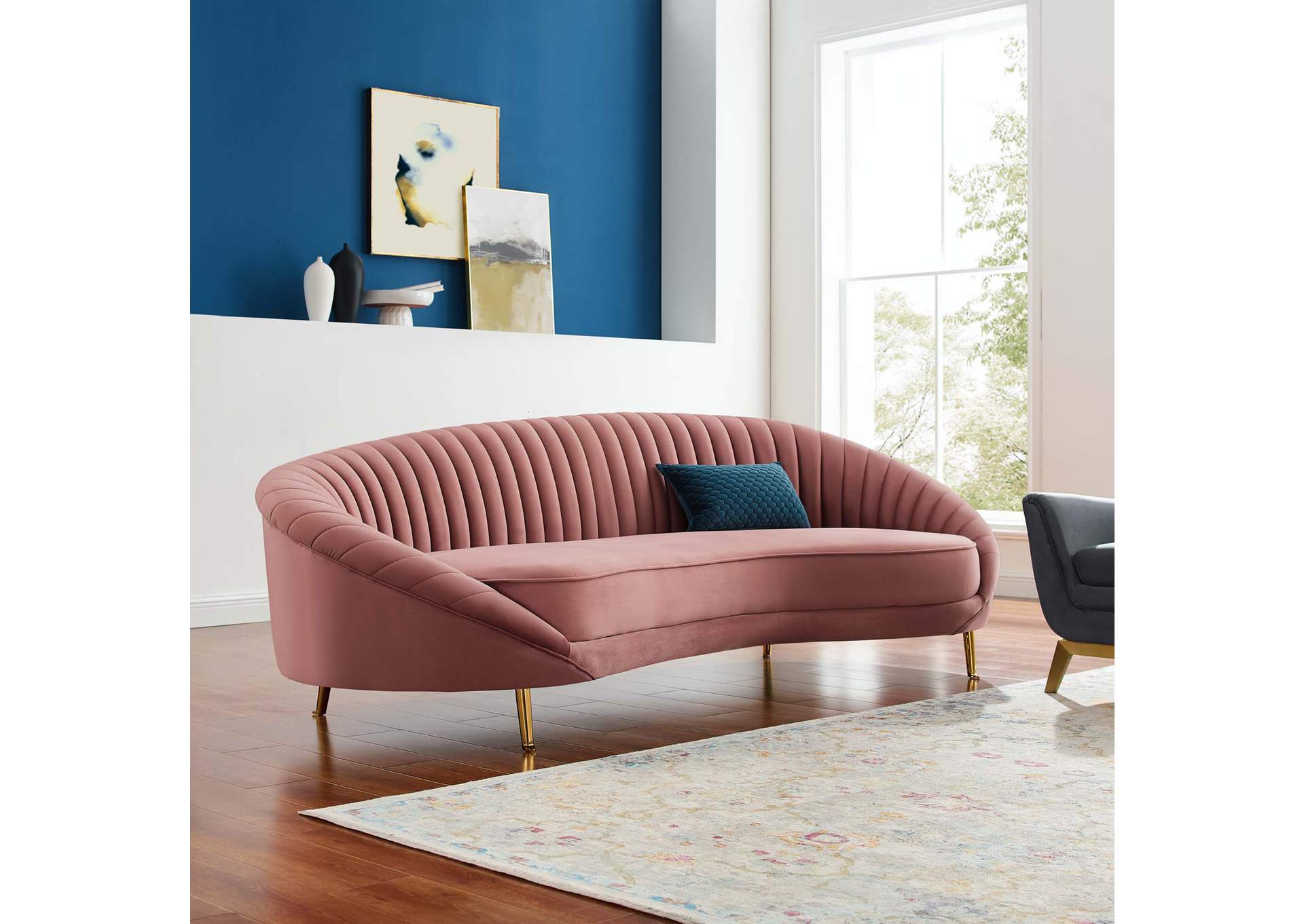 Dusty Rose Camber Channel Tufted Performance Velvet Sofa,Modway