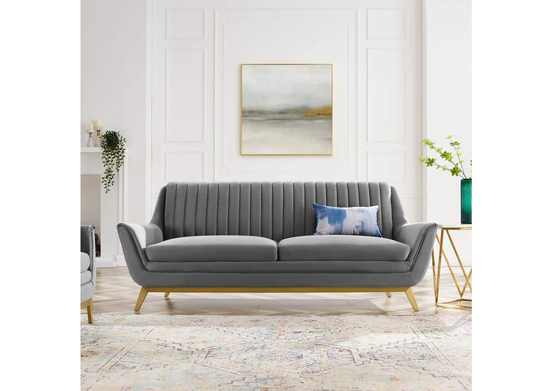 Gray Winsome Channel Tufted Performance Velvet Sofa,Modway
