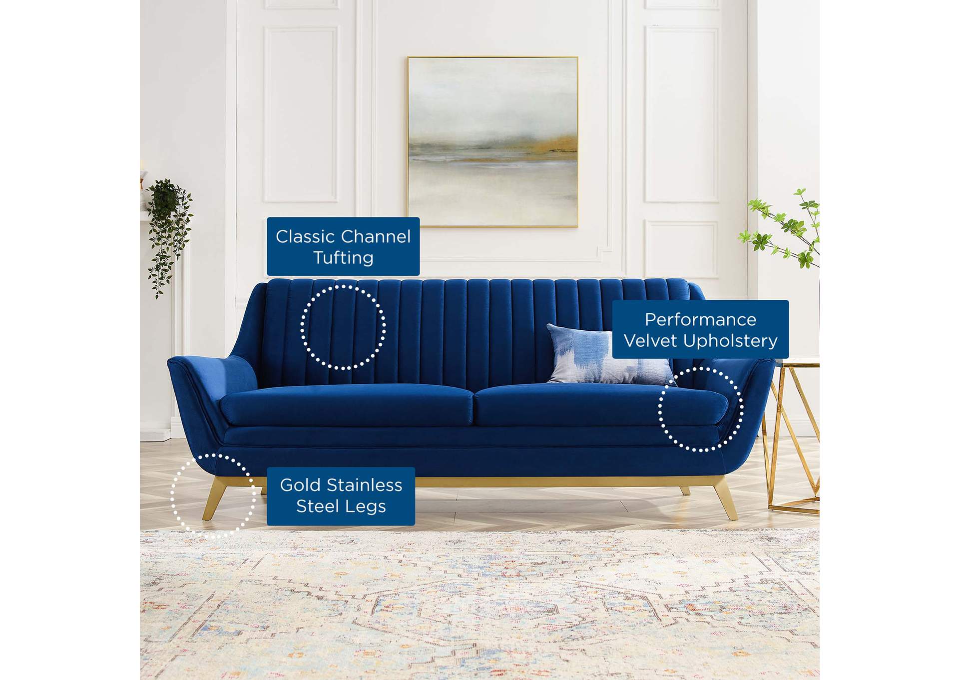 Navy Winsome Channel Tufted Performance Velvet Sofa,Modway