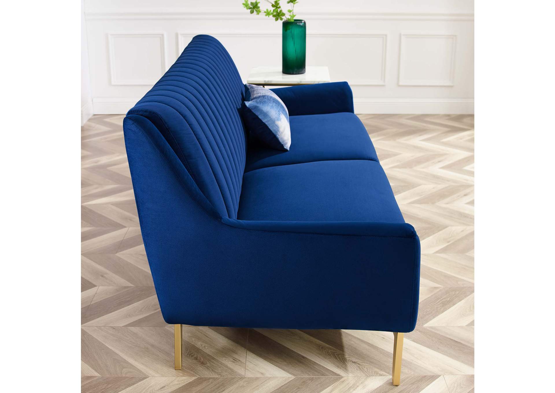 Navy Winsome Channel Tufted Performance Velvet Sofa,Modway