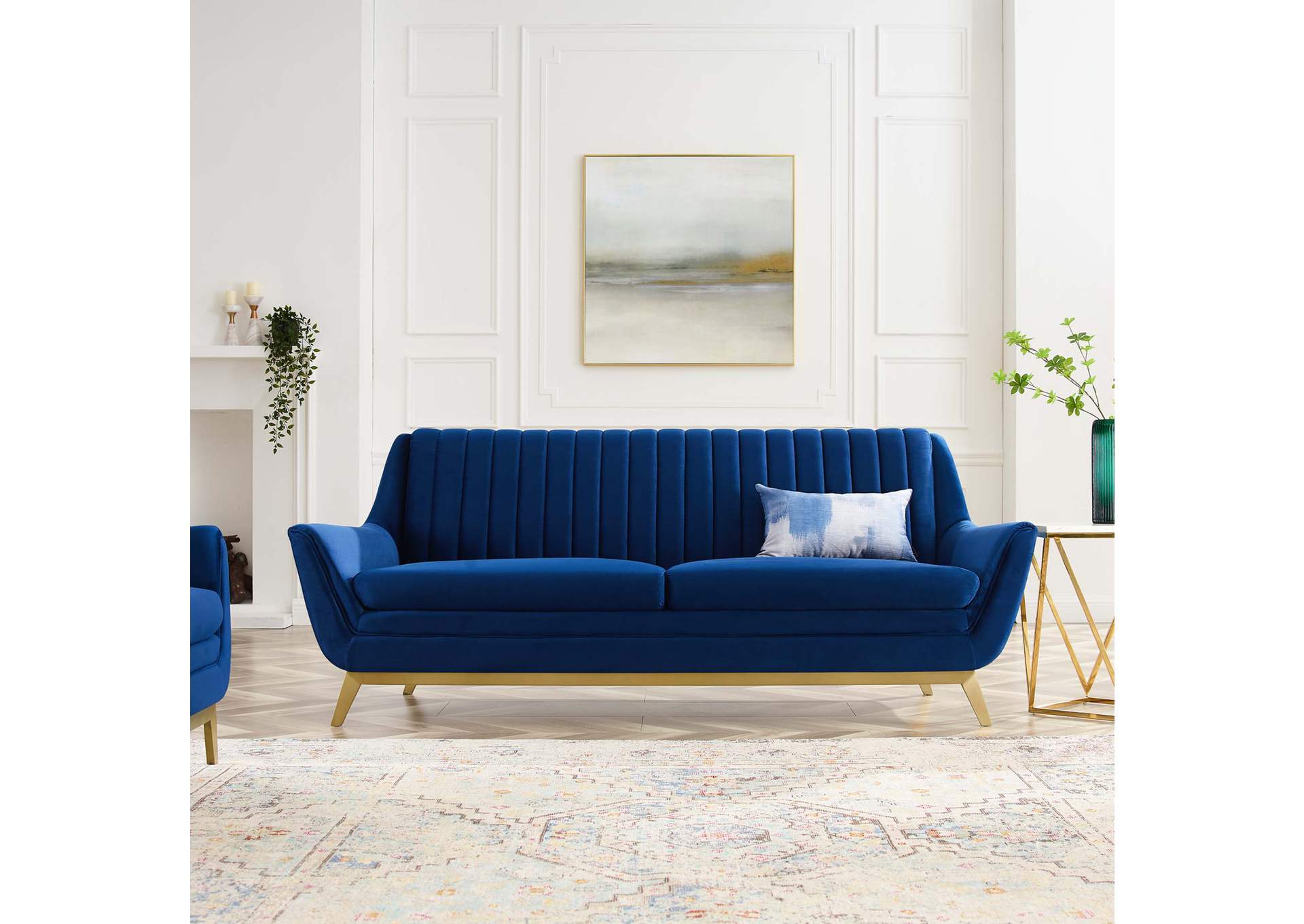 Navy Winsome Channel Tufted Performance Velvet Sofa,Modway