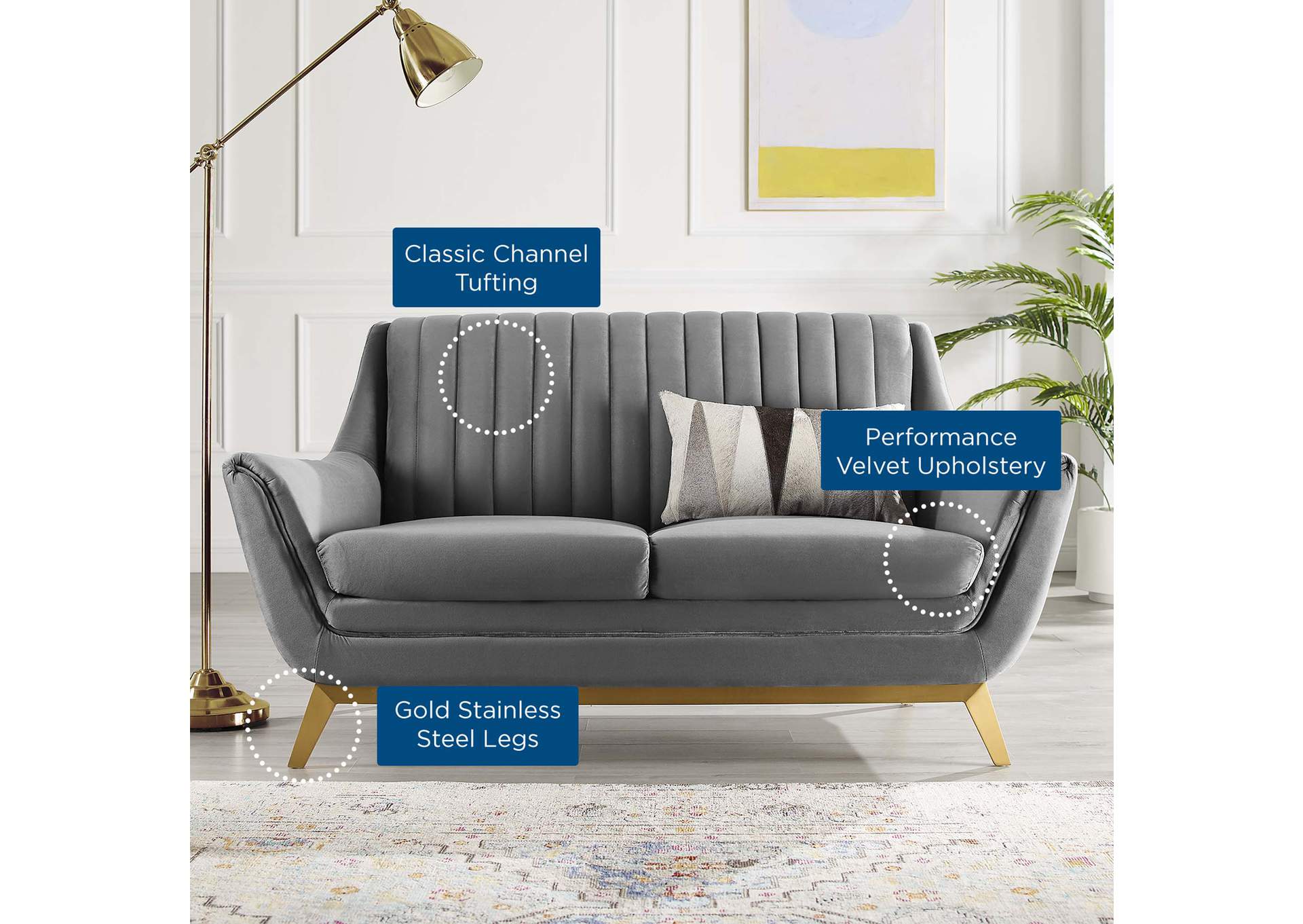 Gray Winsome Channel Tufted Performance Velvet Loveseat,Modway