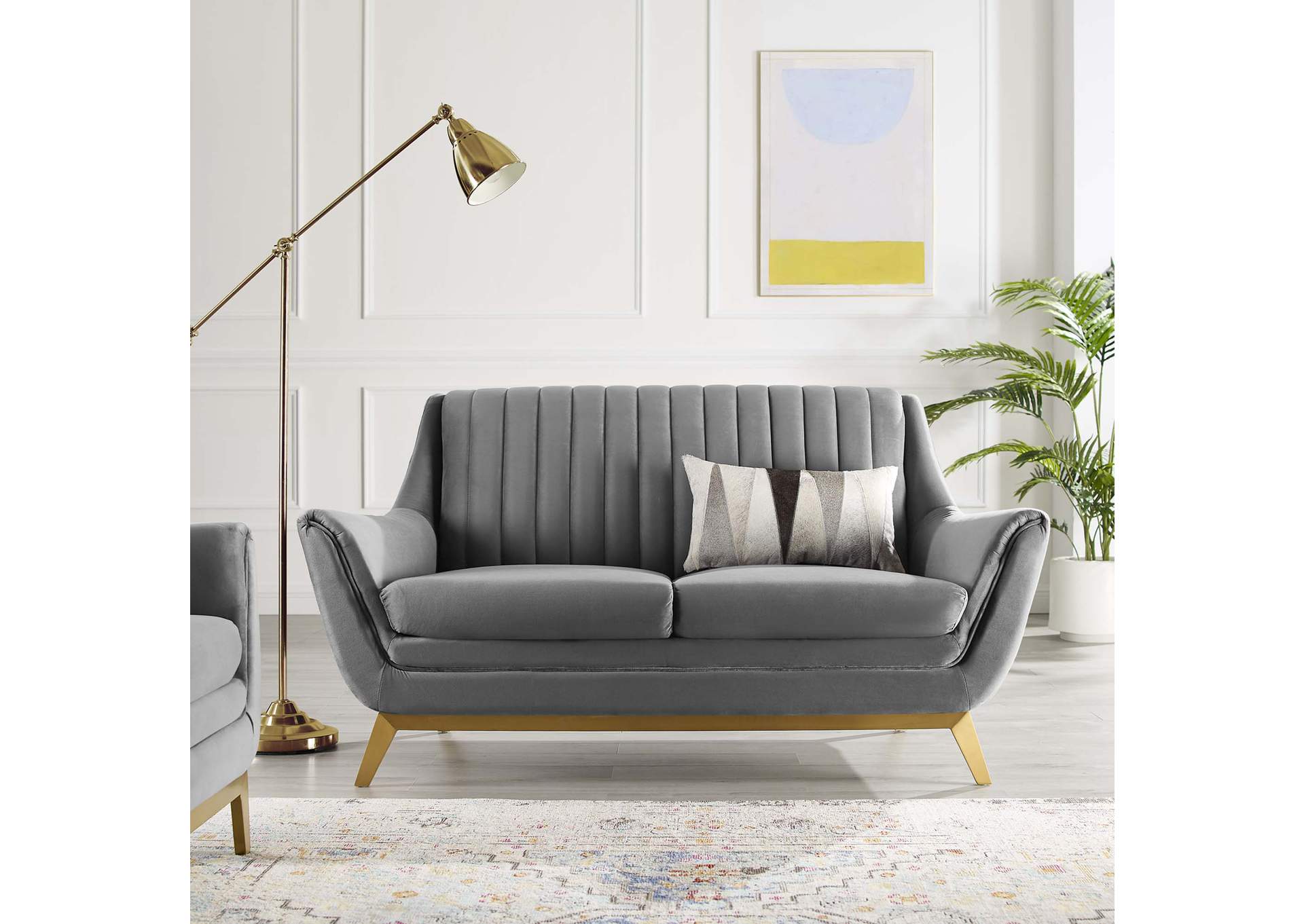 Gray Winsome Channel Tufted Performance Velvet Loveseat,Modway