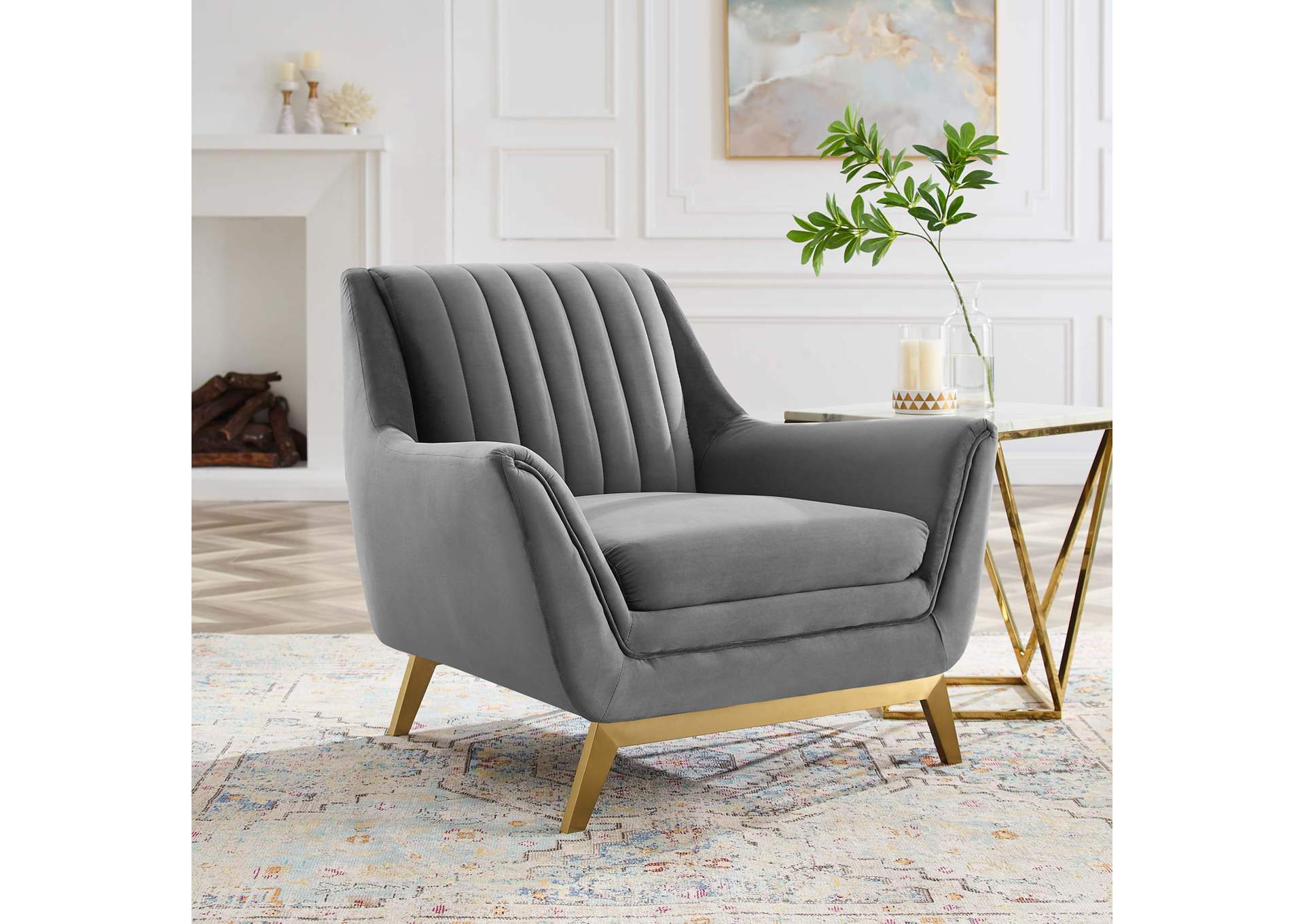 Gray Winsome Channel Tufted Performance Velvet Arm Chair,Modway