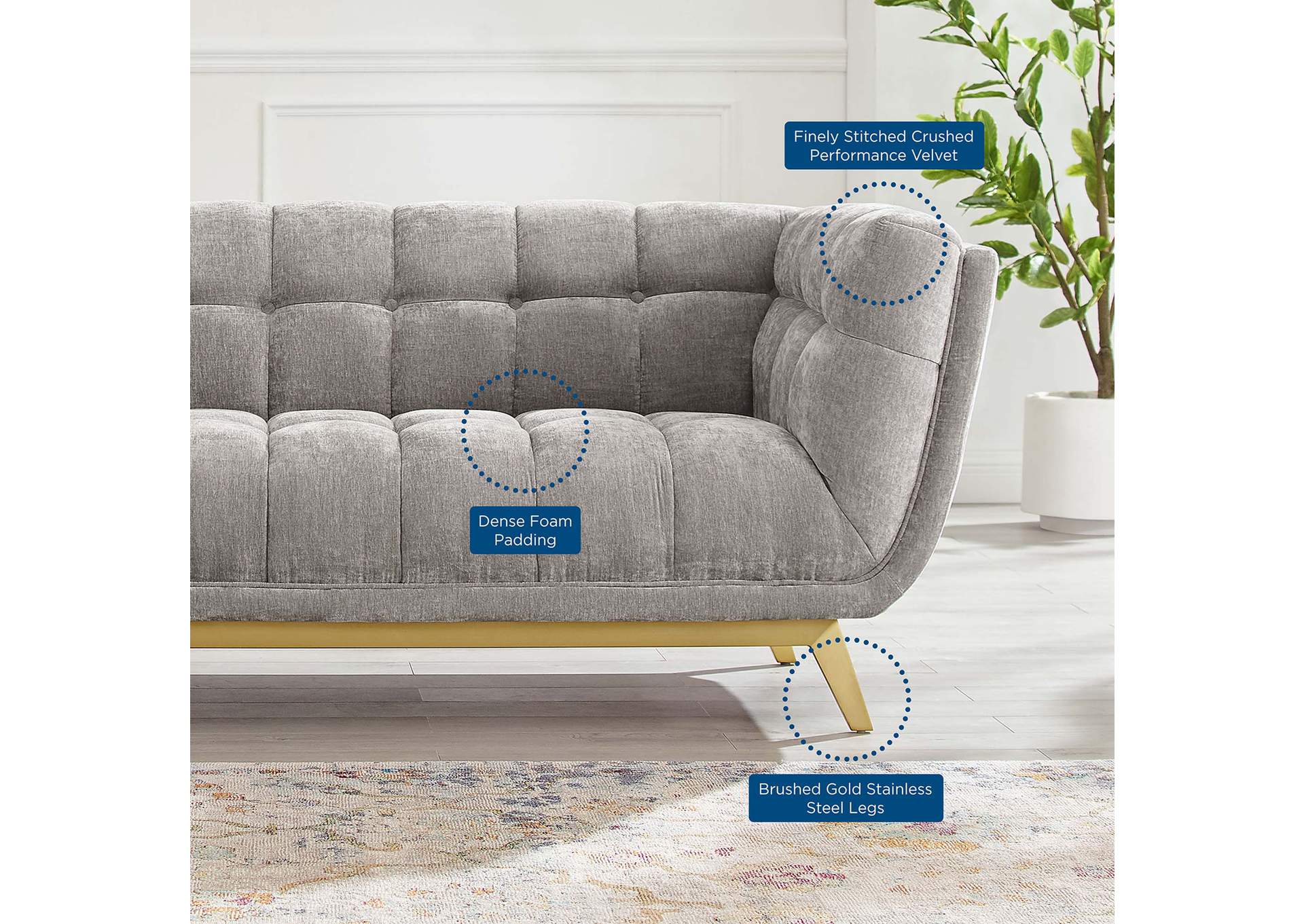 Light Gray Bestow Crushed Performance Velvet Sofa,Modway