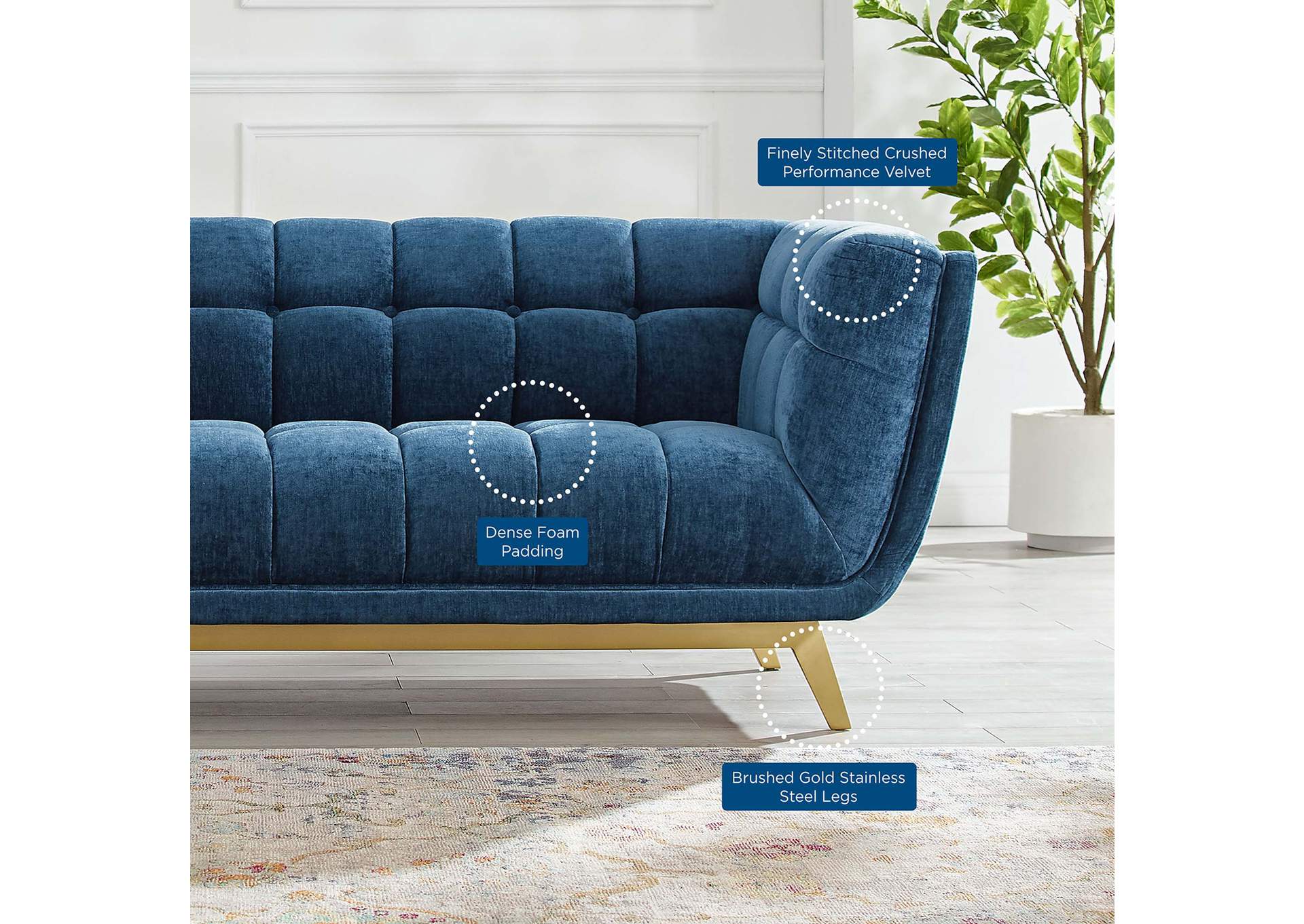 Navy Bestow Crushed Performance Velvet Sofa,Modway