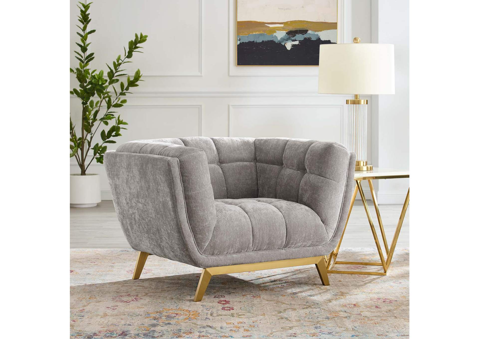 Light Gray Bestow Crushed Performance Velvet Arm Chair,Modway