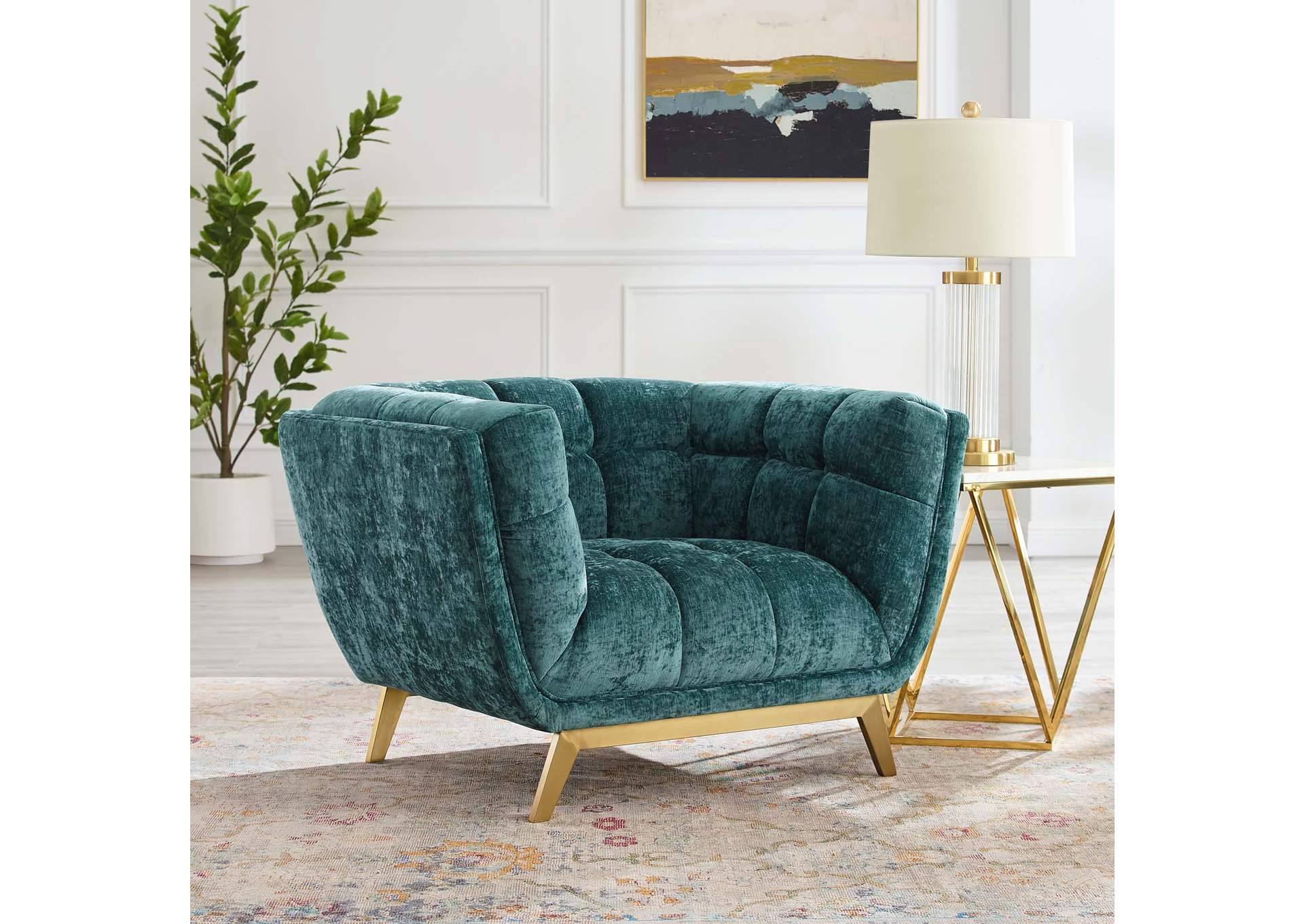 Teal Bestow Crushed Performance Velvet Arm Chair,Modway