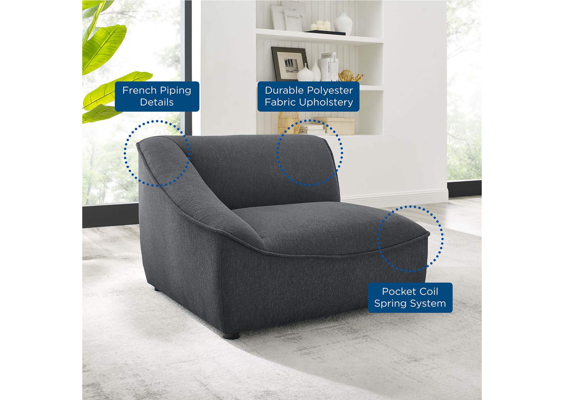 Charcoal Comprise Left-Arm Sectional Sofa Chair,Modway