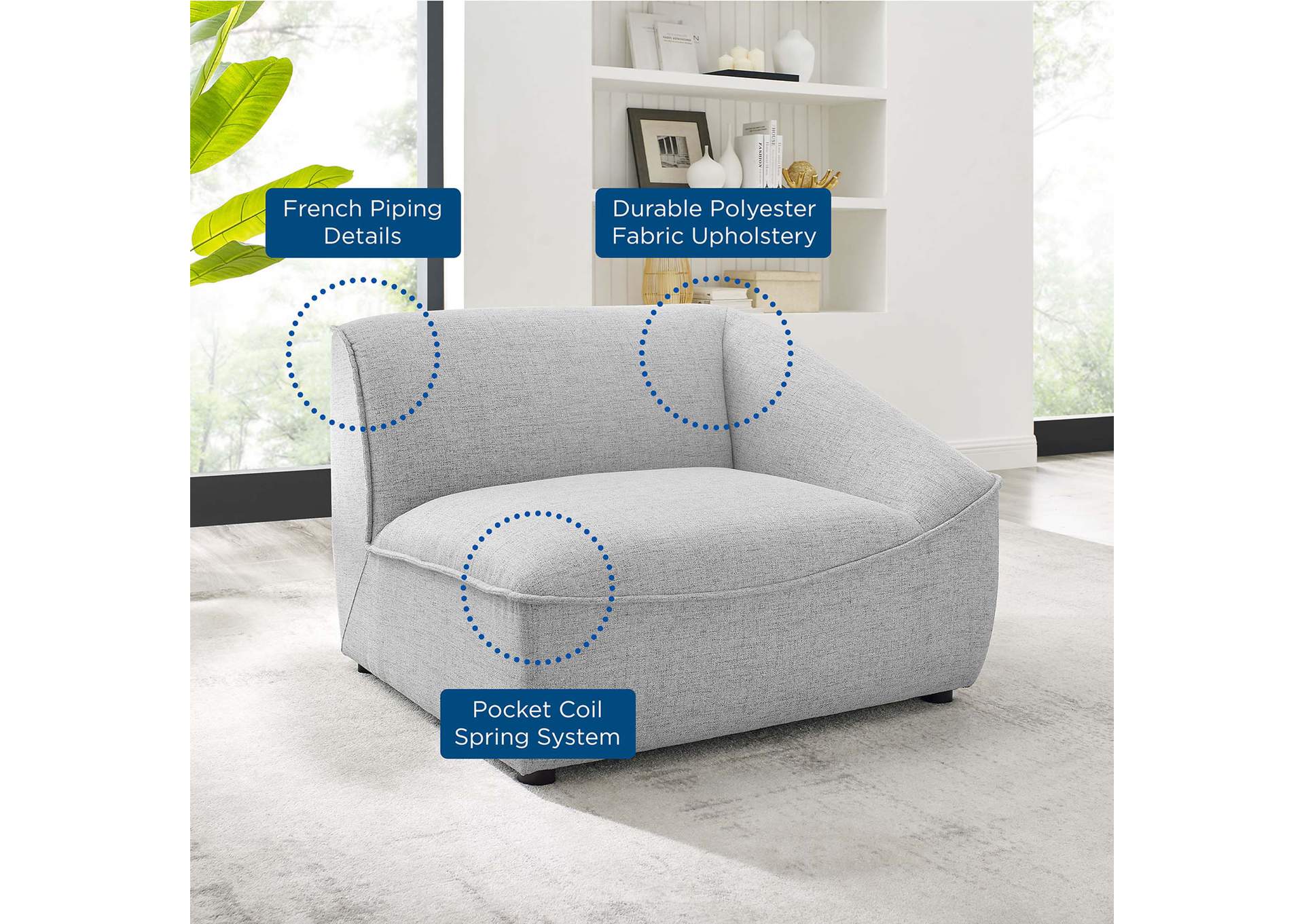 Light Gray Comprise Right-Arm Sectional Sofa Chair,Modway