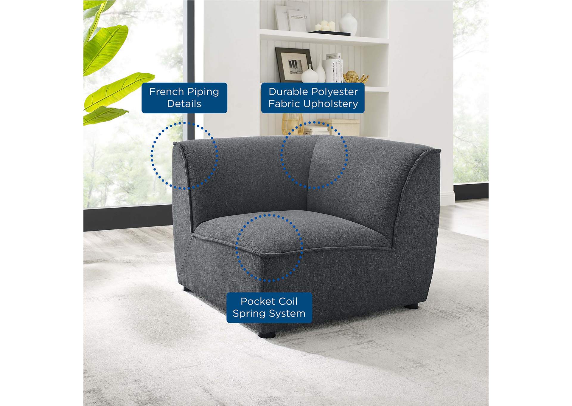 Charcoal Comprise Corner Sectional Sofa Chair,Modway