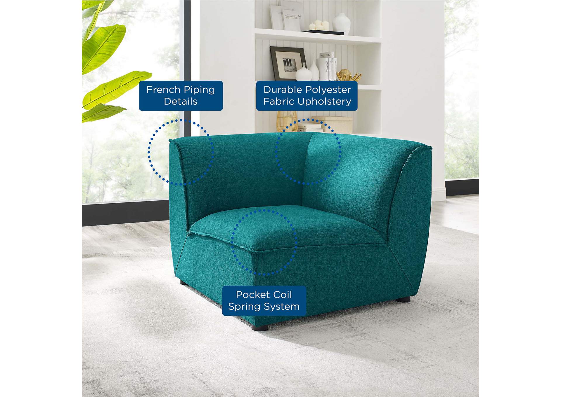 Teal Comprise Corner Sectional Sofa Chair,Modway