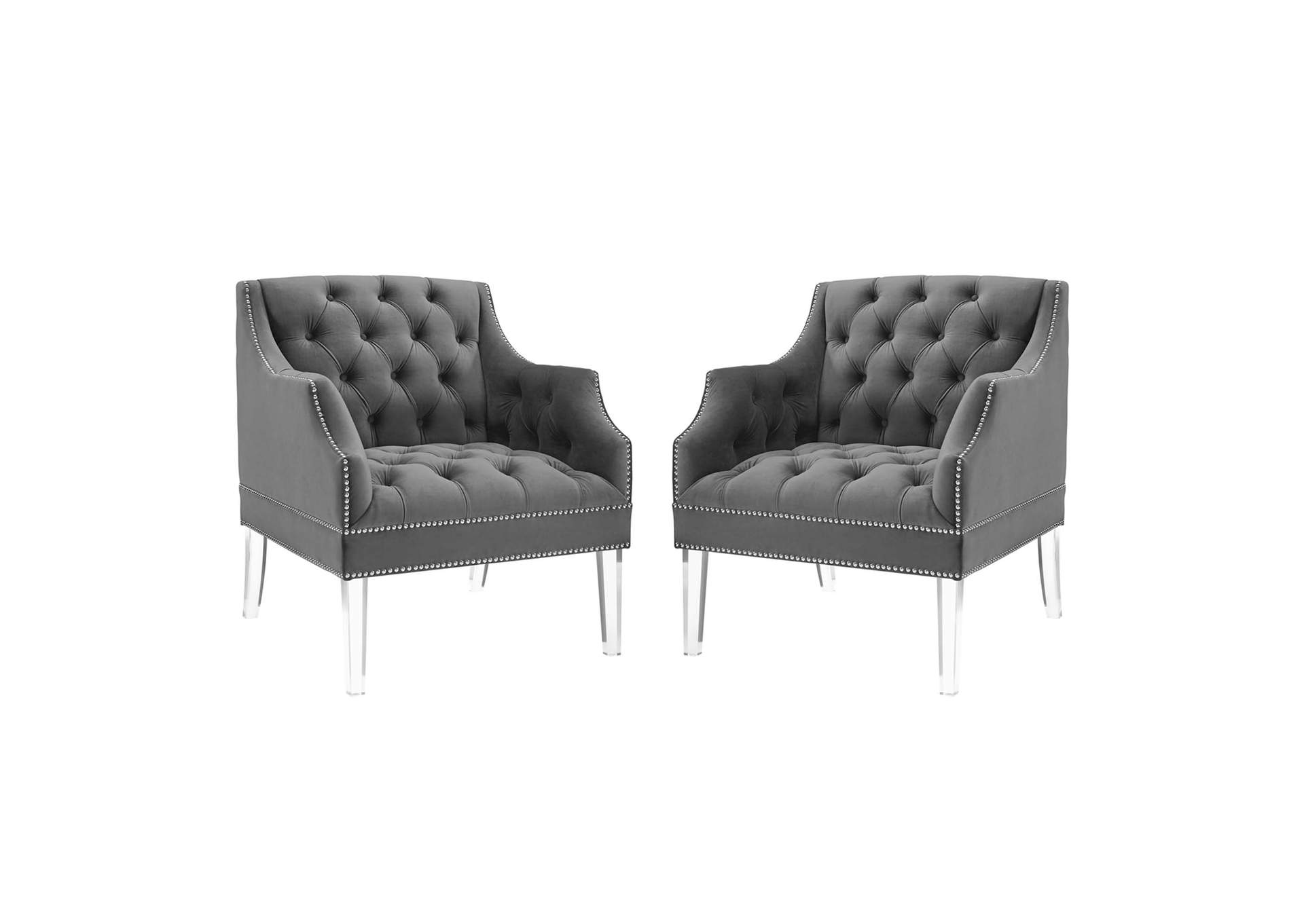 Gray Proverbial Arm Chair Performance Velvet [Set of 2],Modway