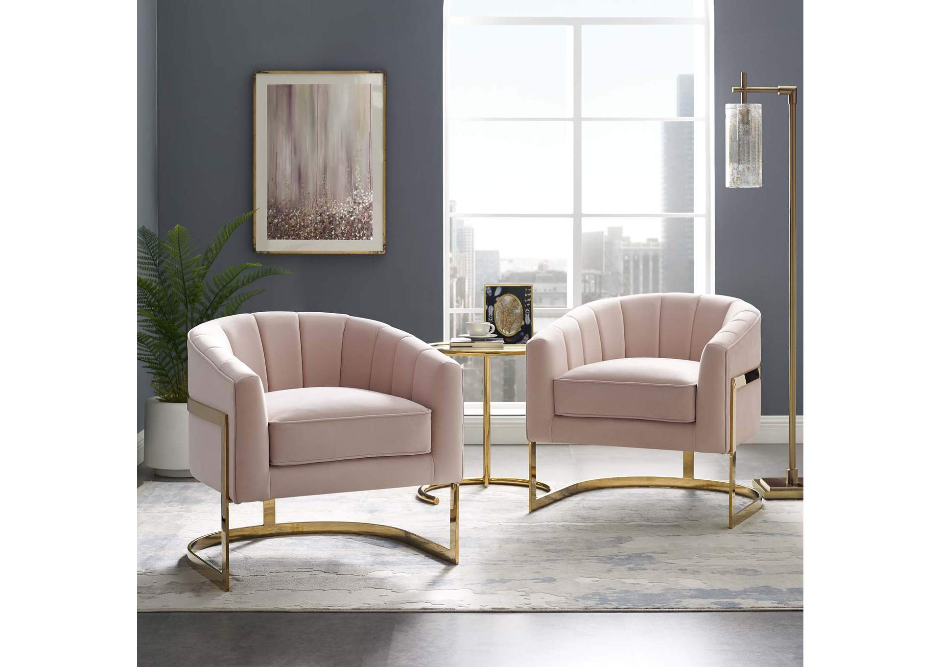 Pink Esteem Accent Arm Chair Performance Velvet [Set of 2],Modway