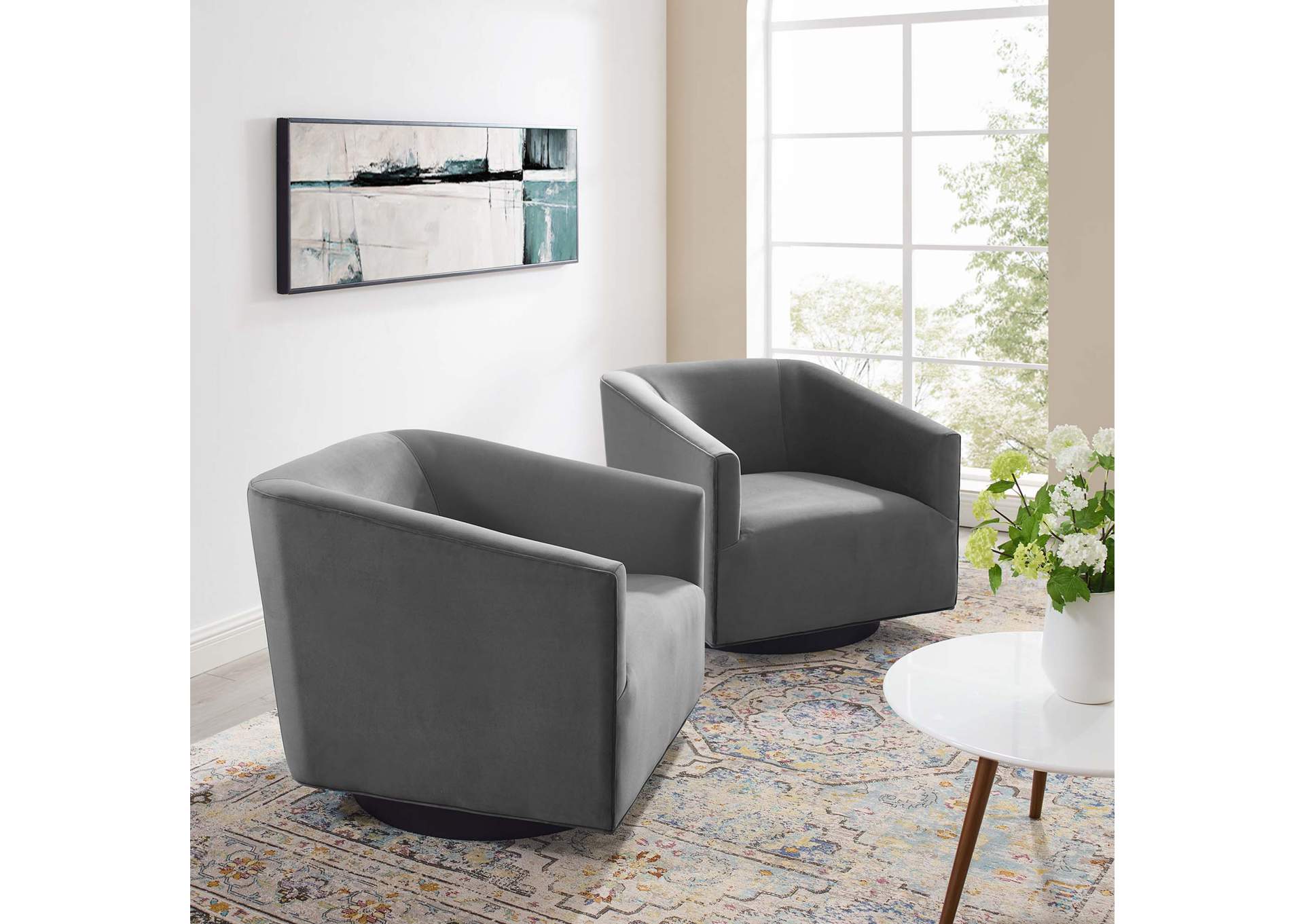 Gray Twist Swivel Chair Performance Velvet [Set of 2],Modway