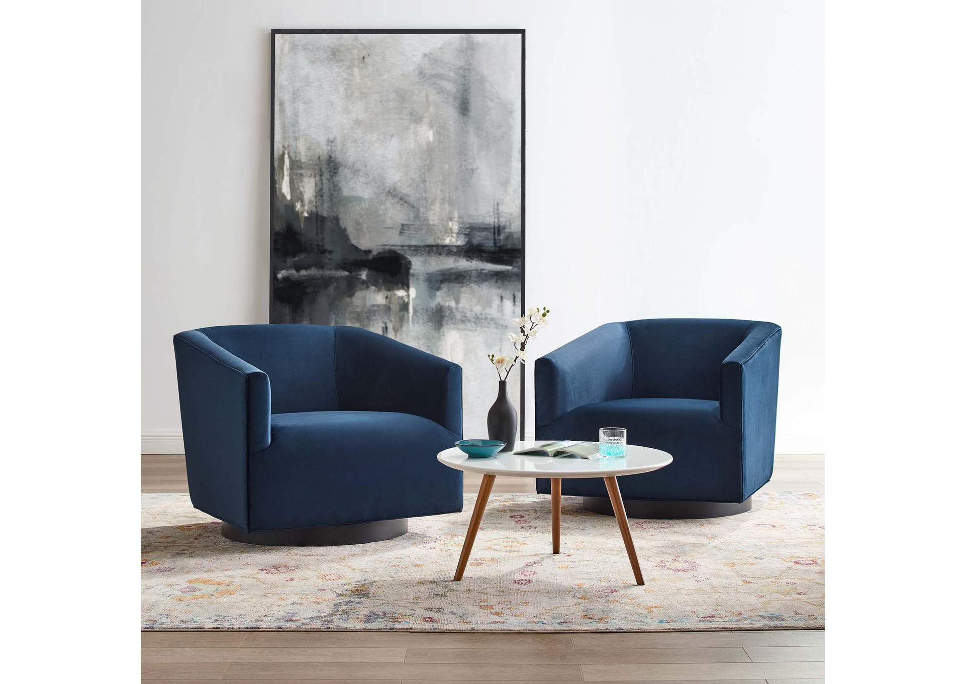 Midnight Blue Twist Swivel Chair Performance Velvet [Set of 2],Modway