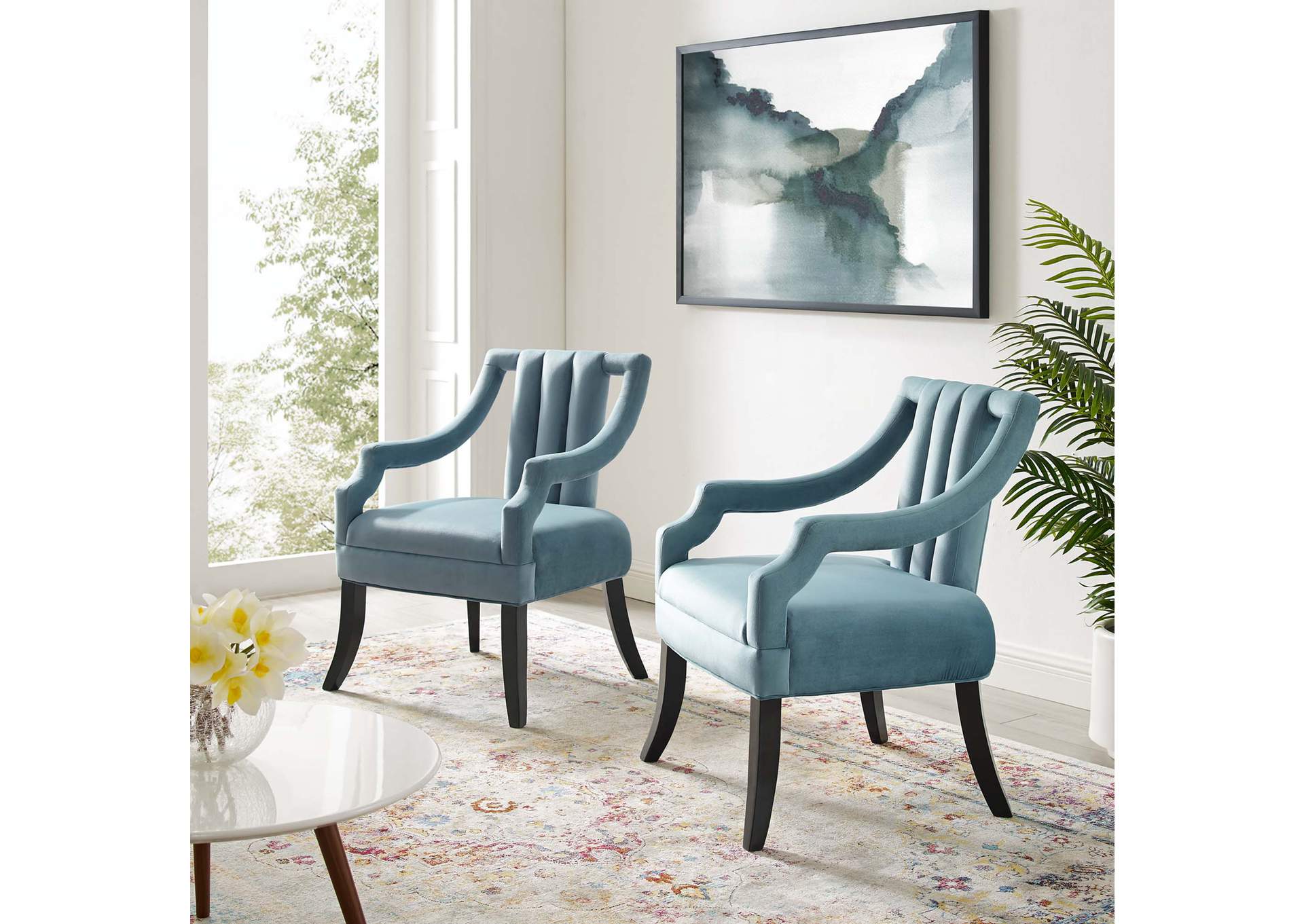 Light Blue Harken Accent Chair Performance Velvet [Set of 2],Modway