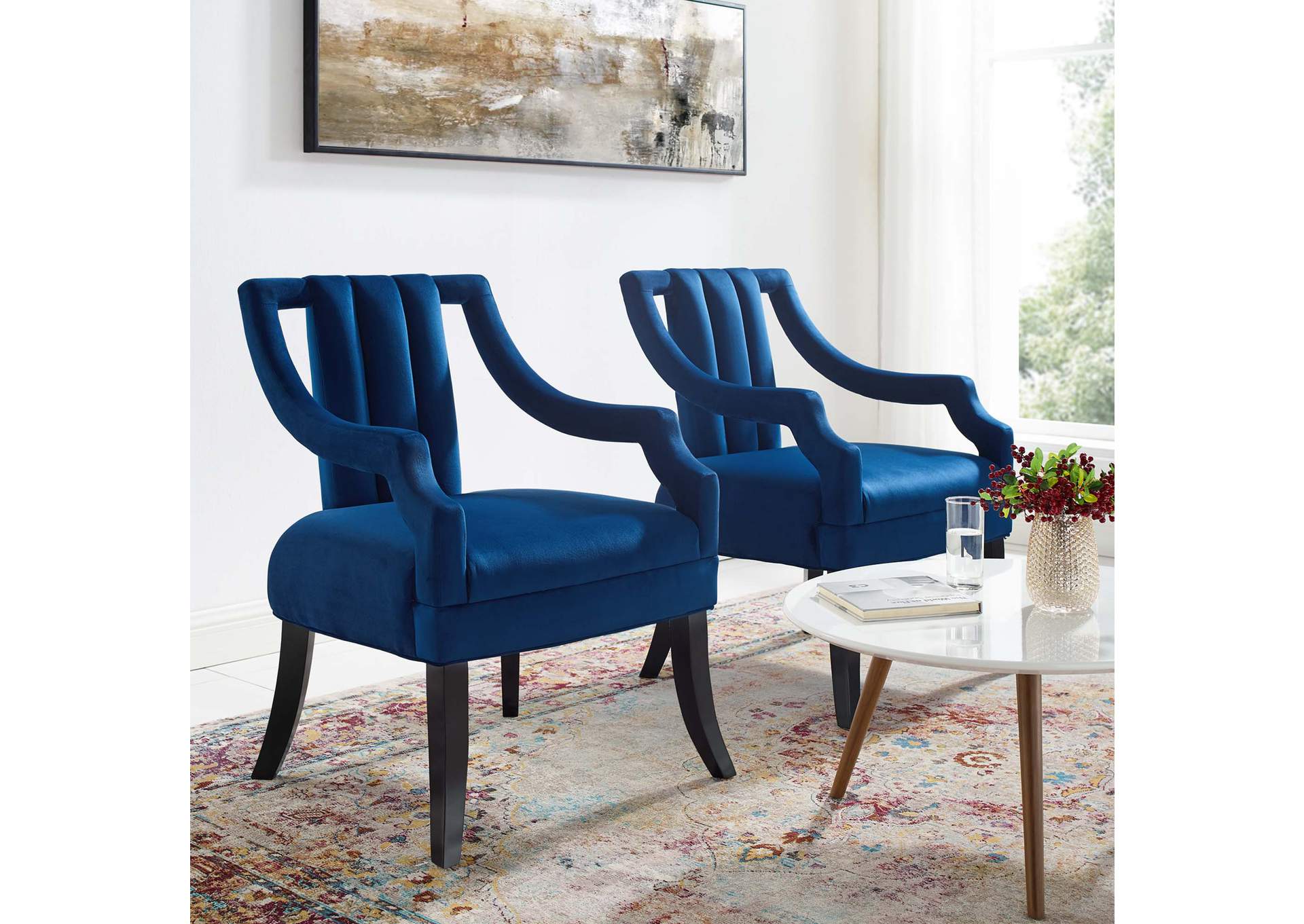 Navy Harken Accent Chair Performance Velvet [Set of 2],Modway