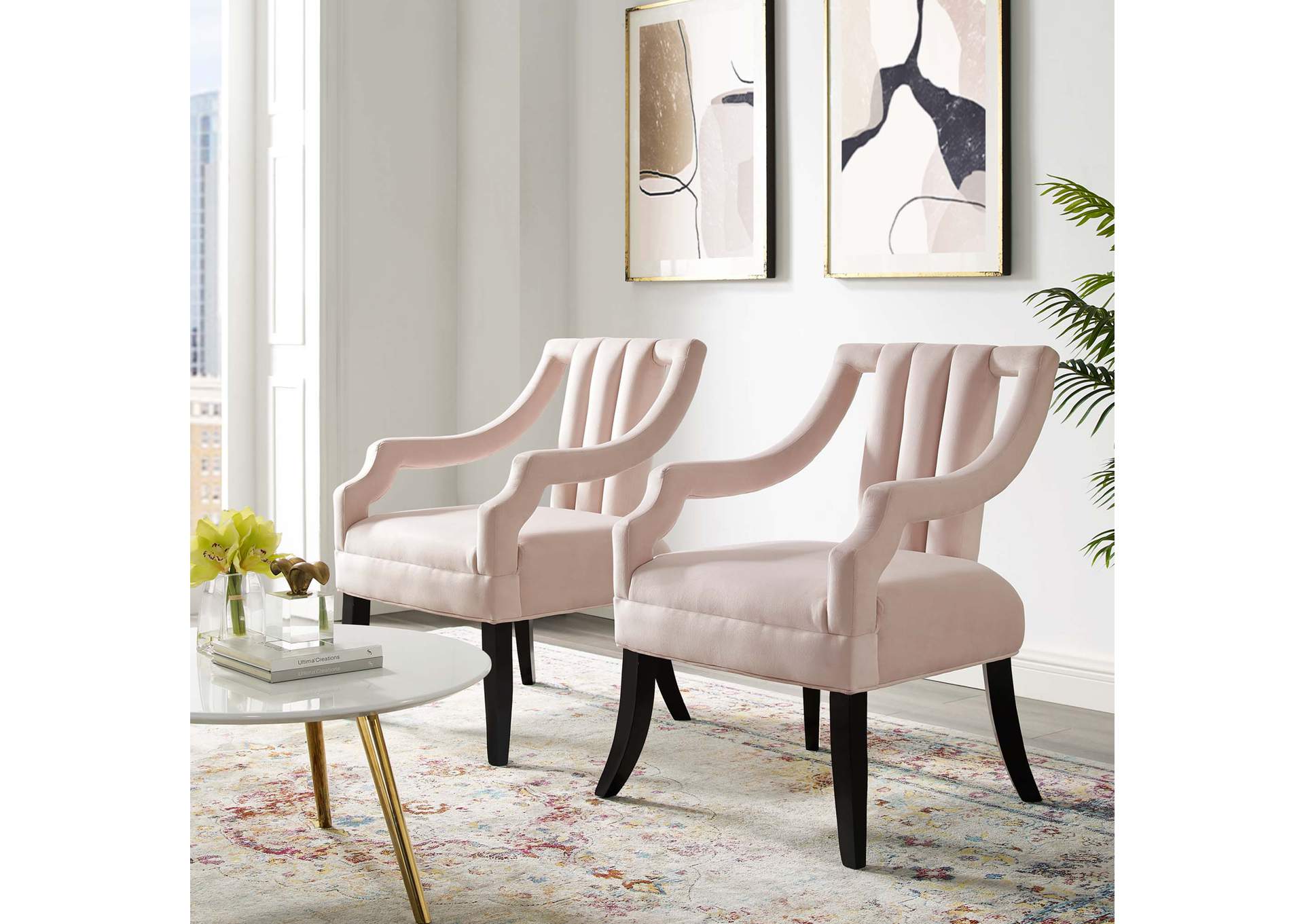 Pink Harken Accent Chair Performance Velvet [Set of 2],Modway