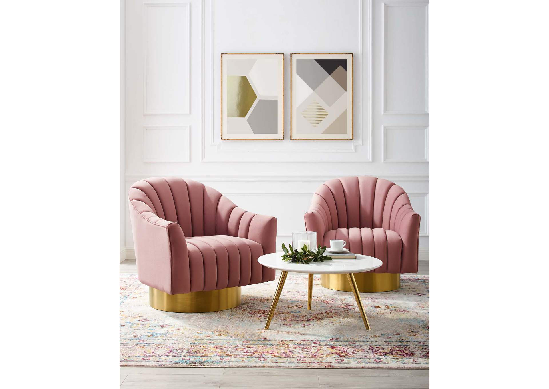 Dusty Rose Buoyant Swivel Chair Performance Velvet [Set of 2],Modway