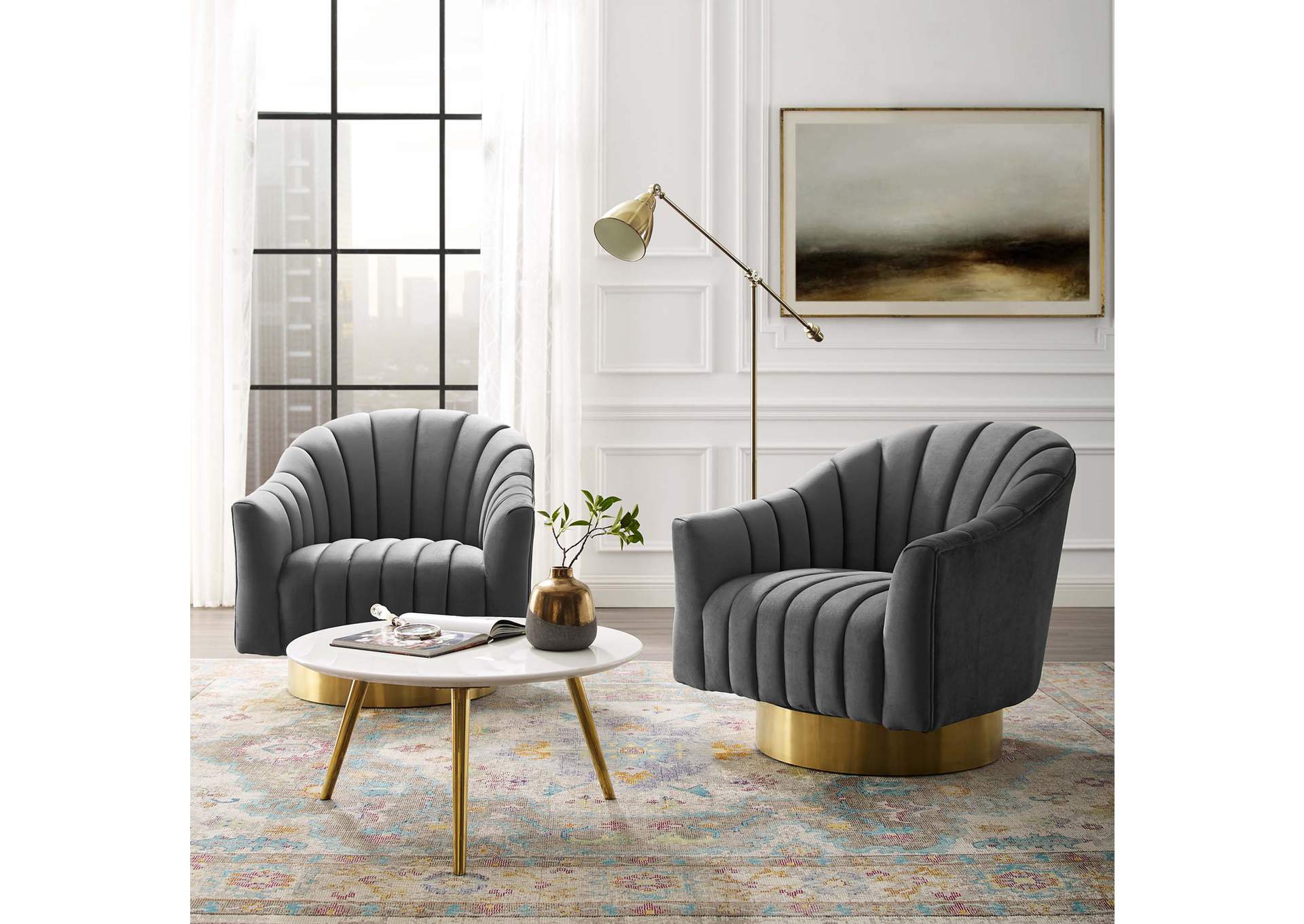 Gray Buoyant Swivel Chair Performance Velvet [Set of 2],Modway