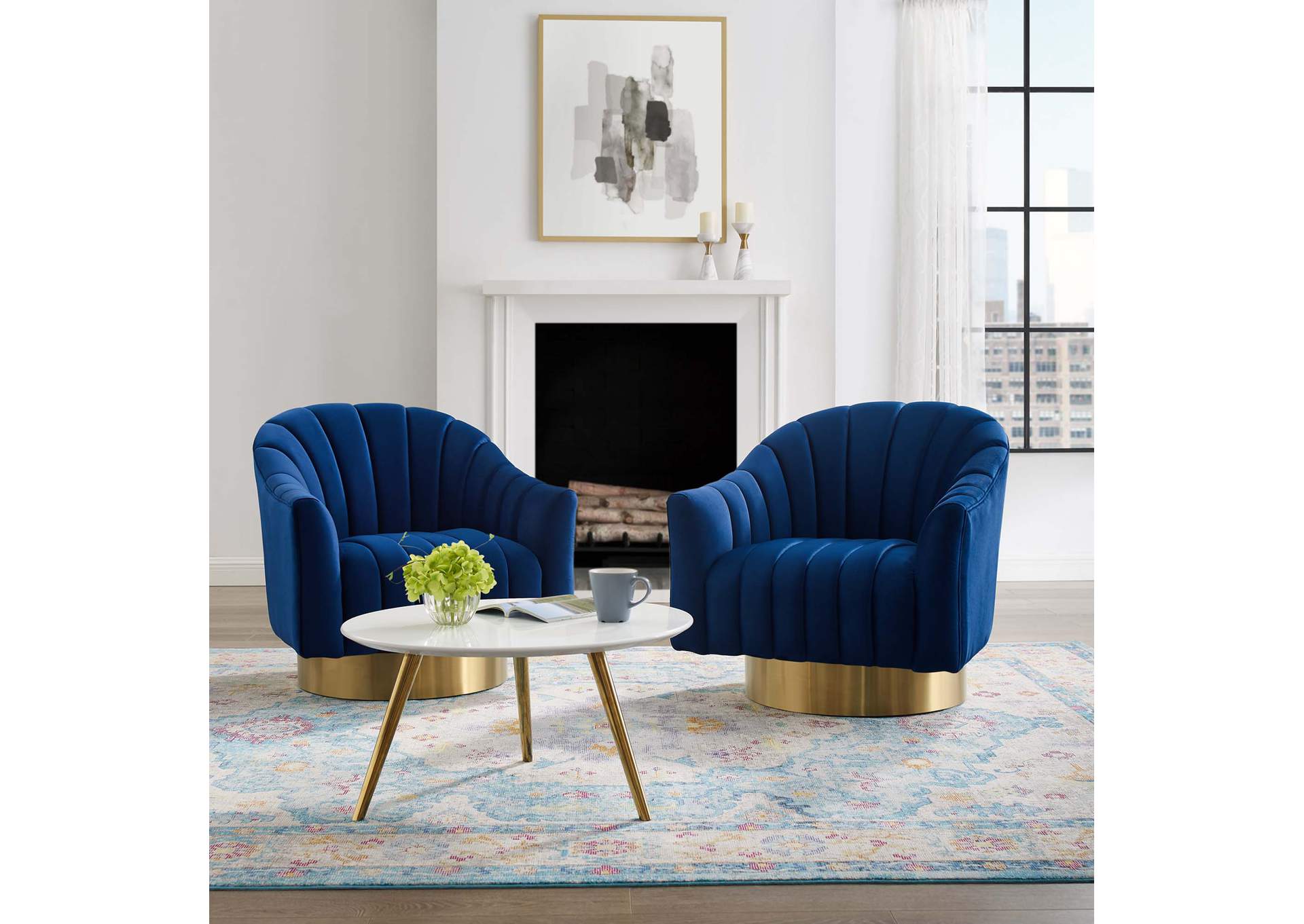 Navy Buoyant Swivel Chair Performance Velvet [Set of 2],Modway