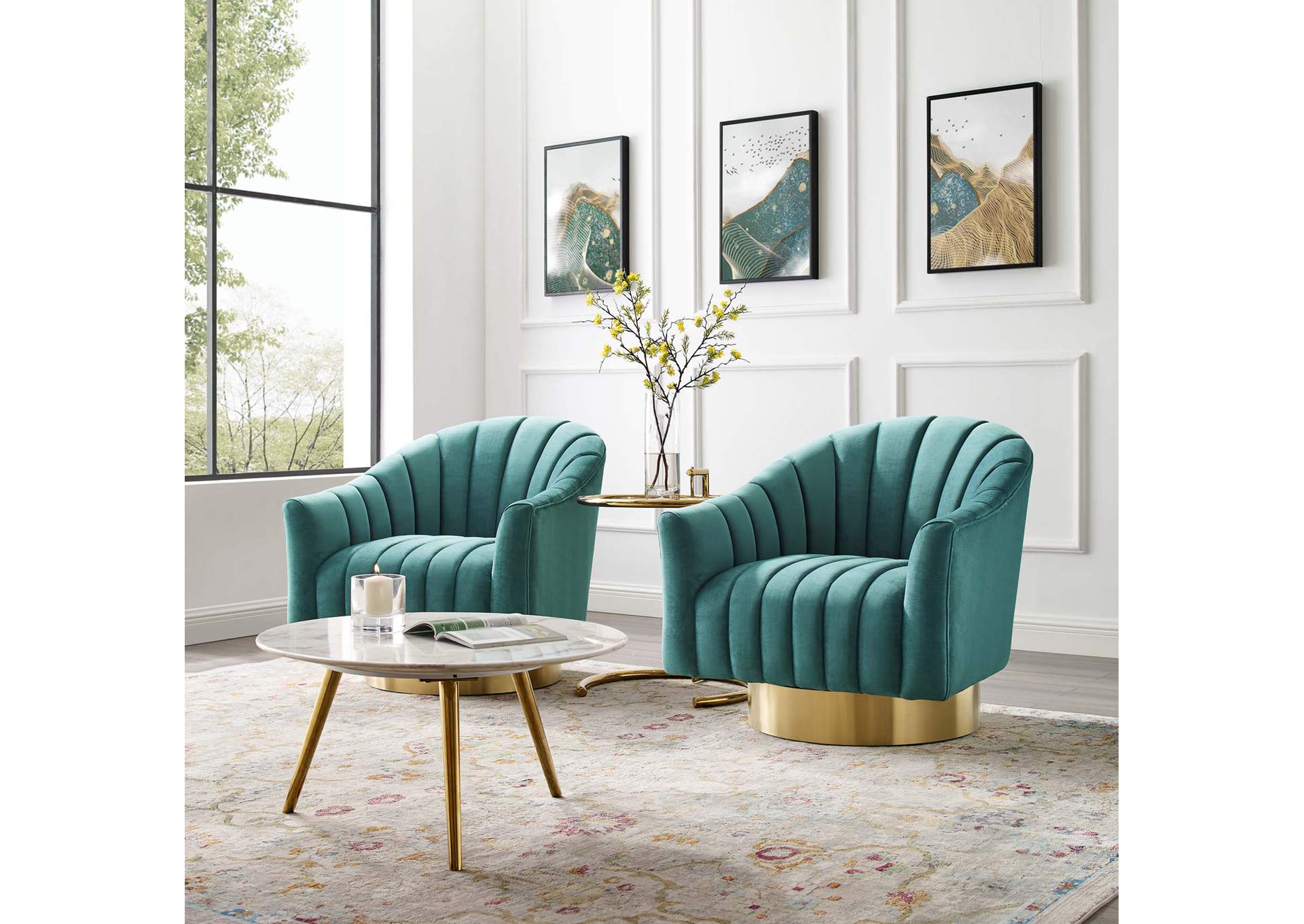Teal Buoyant Swivel Chair Performance Velvet [Set of 2],Modway