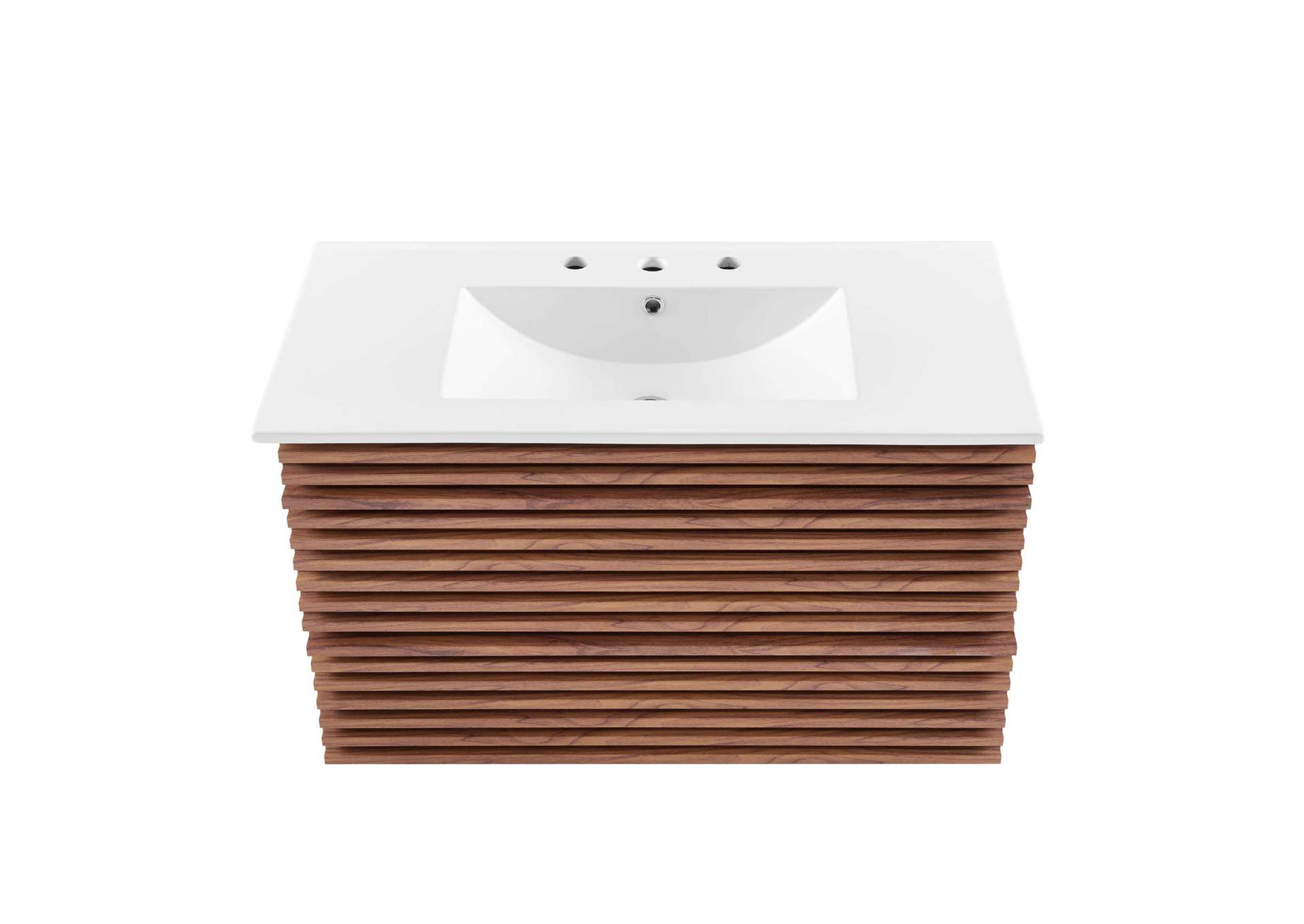 Walnut White Render 36" Wall-Mount Bathroom Vanity,Modway