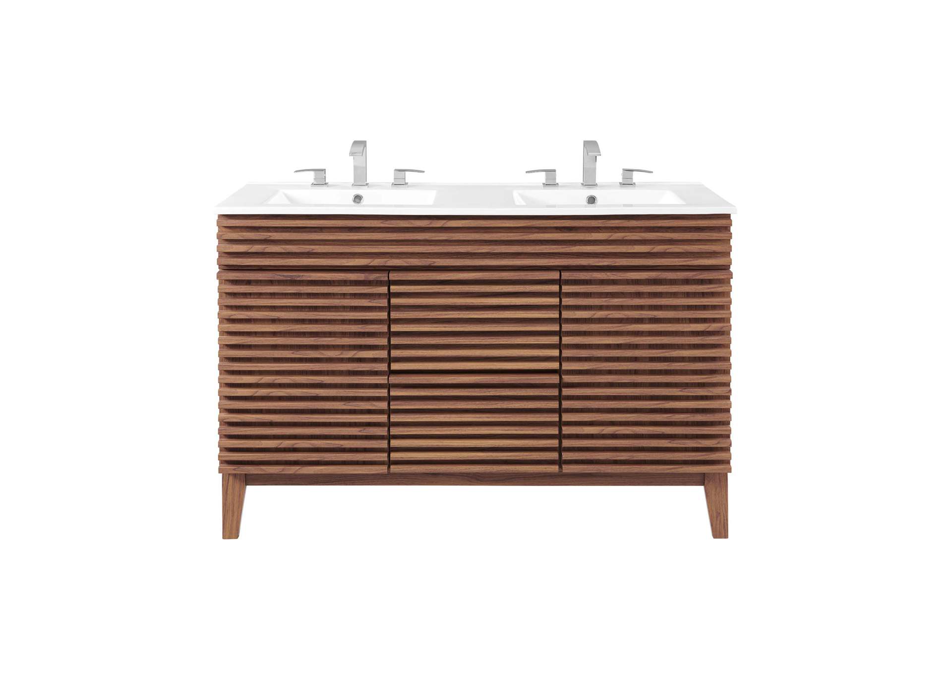 Walnut White Render 48" Double Sink Bathroom Vanity,Modway