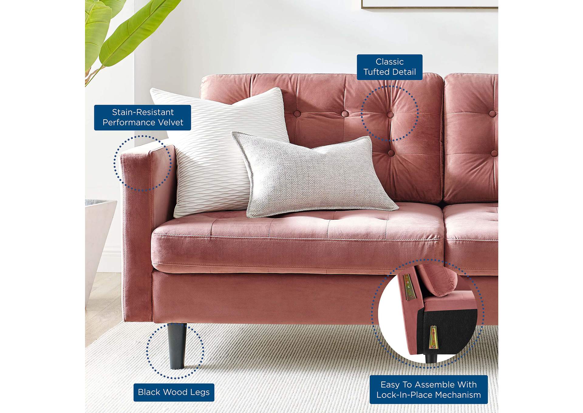 Exalt Tufted Performance Velvet Sofa,Modway