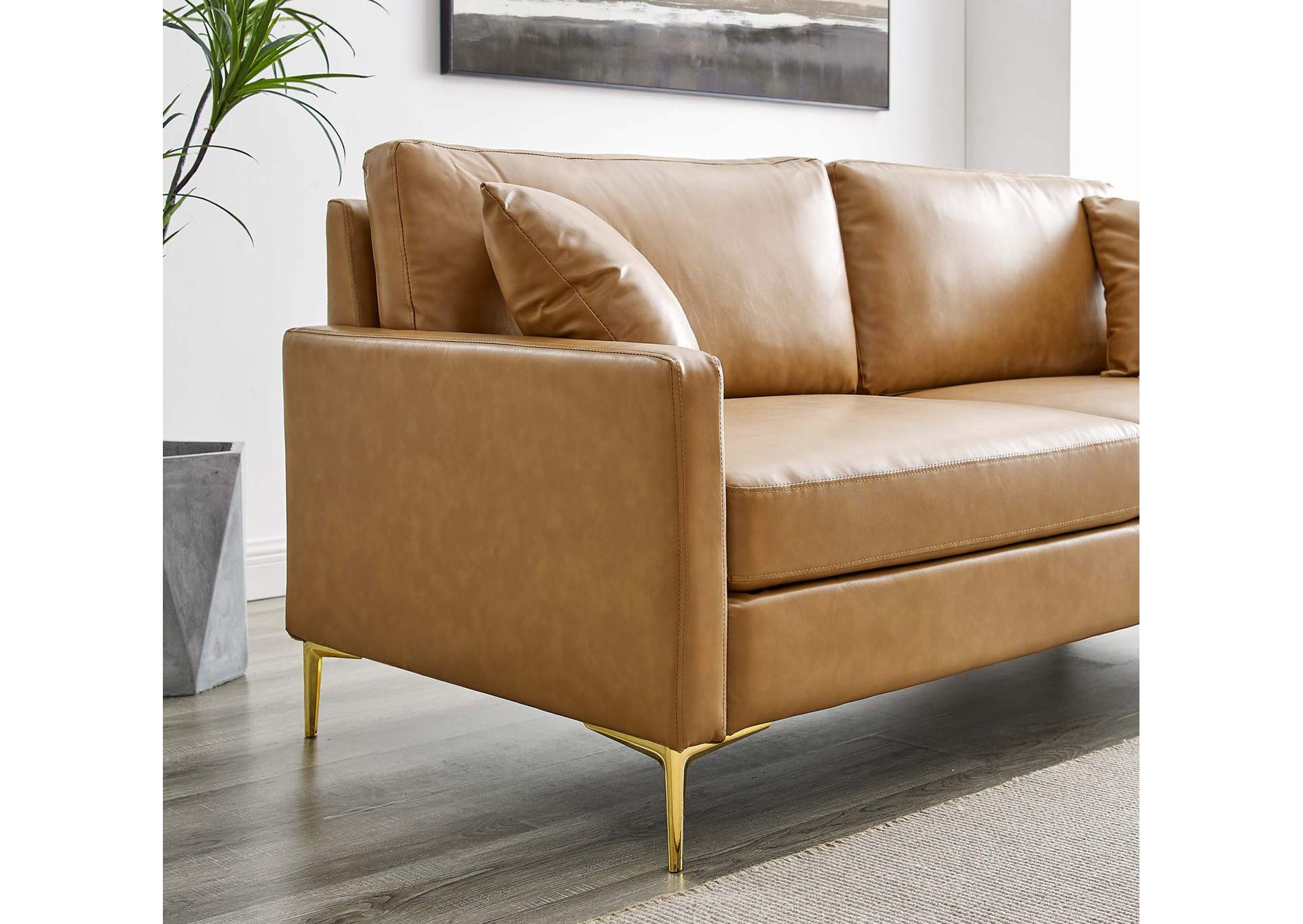 Tan Juliana Vegan Leather Sofa,Modway
