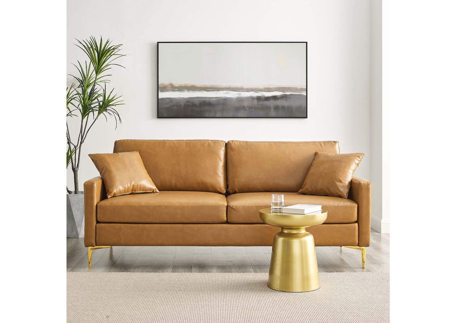 Tan Juliana Vegan Leather Sofa,Modway