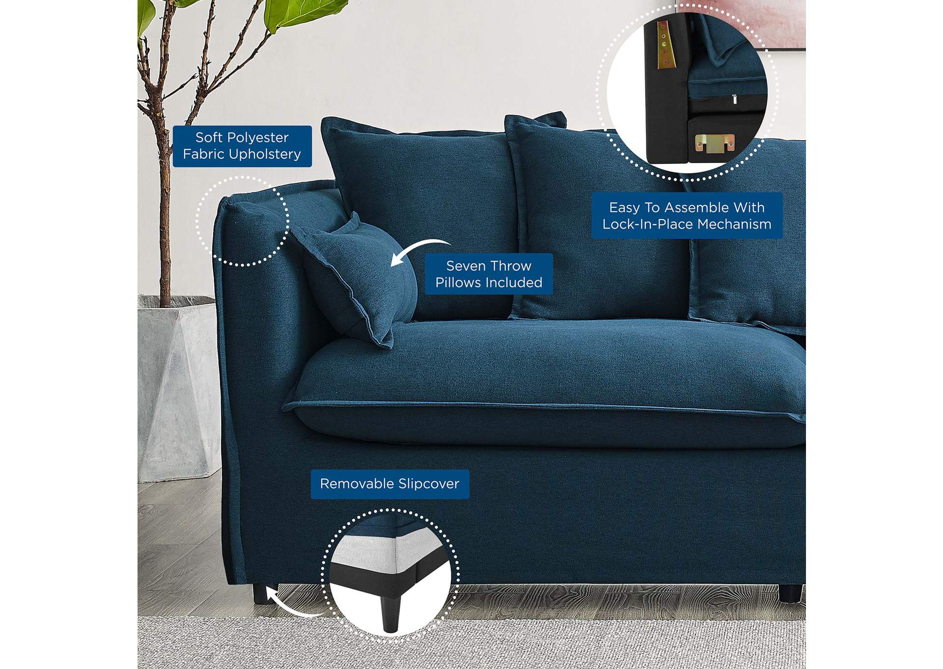 Azure Avalon Slipcover Fabric Sofa,Modway