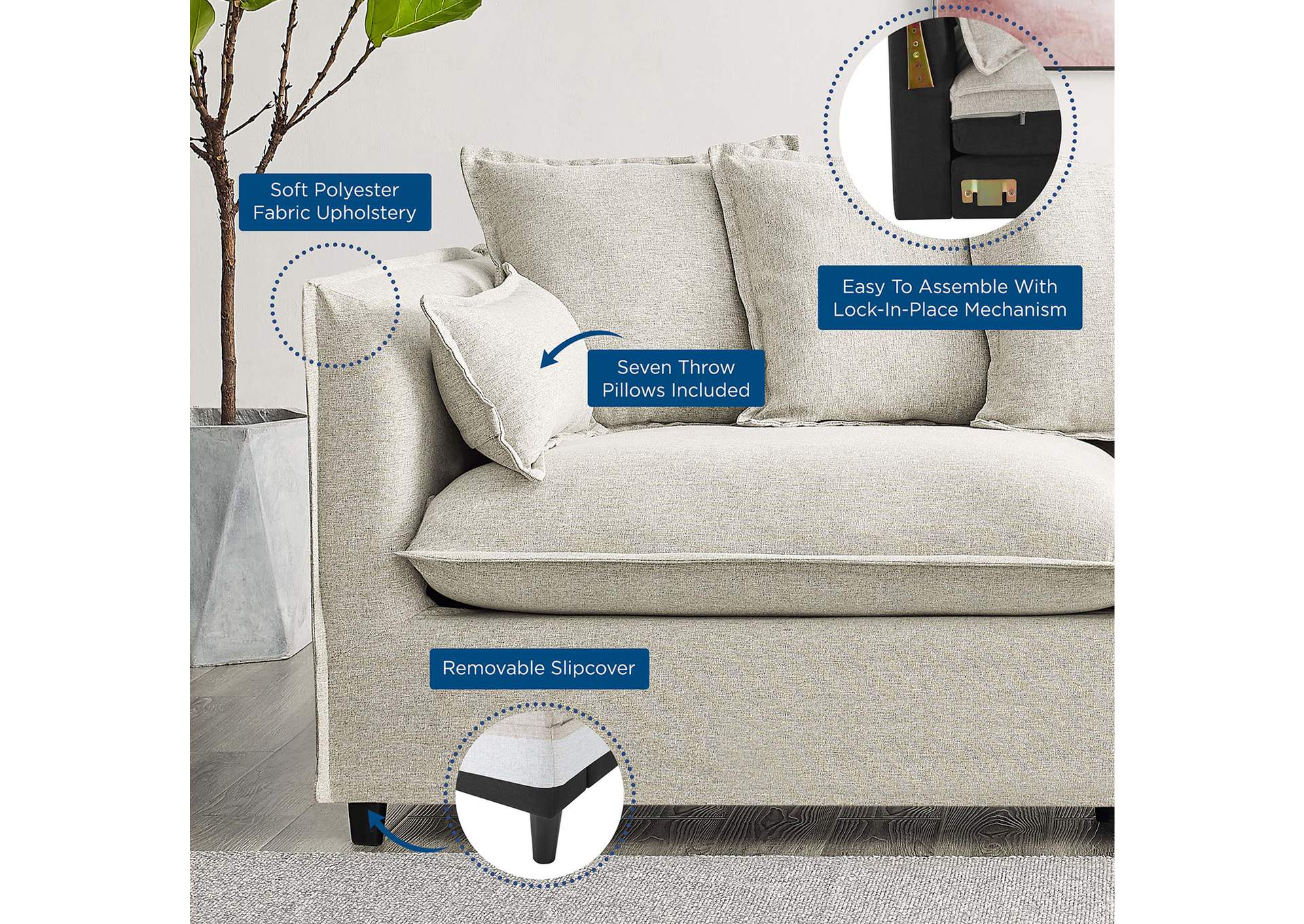 Beige Avalon Slipcover Fabric Sofa,Modway