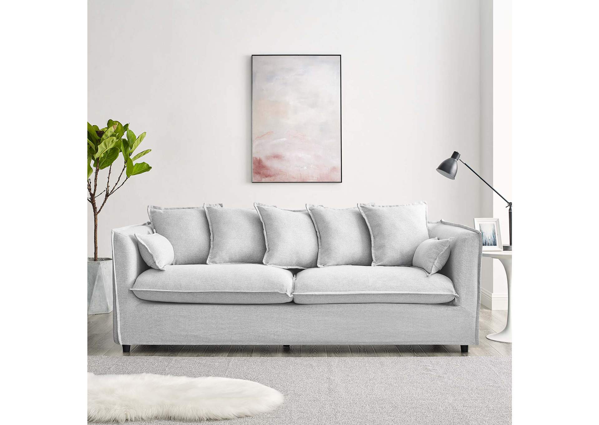 Light Gray Avalon Slipcover Fabric Sofa,Modway