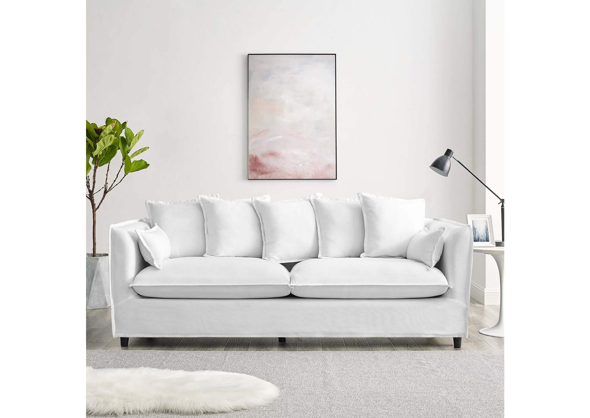 White Avalon Slipcover Fabric Sofa,Modway