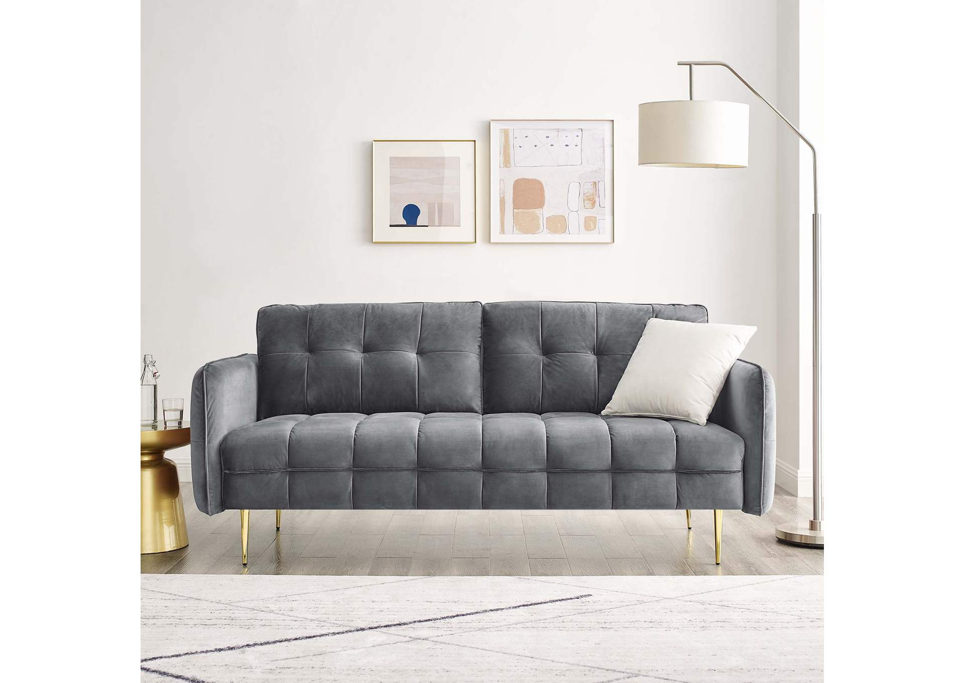 Gray Cameron Tufted Performance Velvet Sofa,Modway