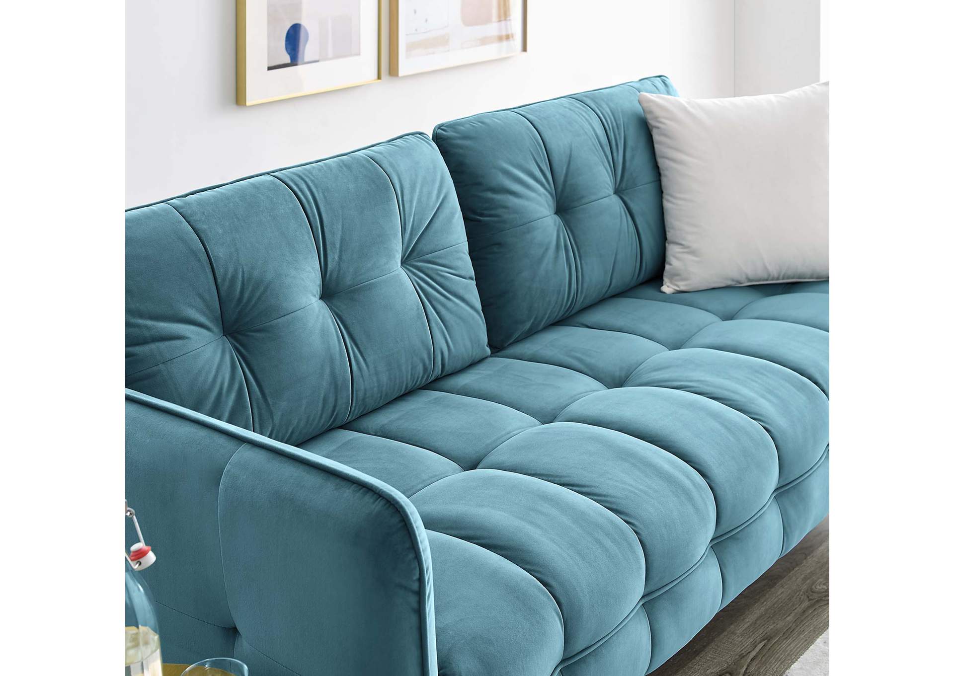 Sea Blue Cameron Tufted Performance Velvet Sofa,Modway