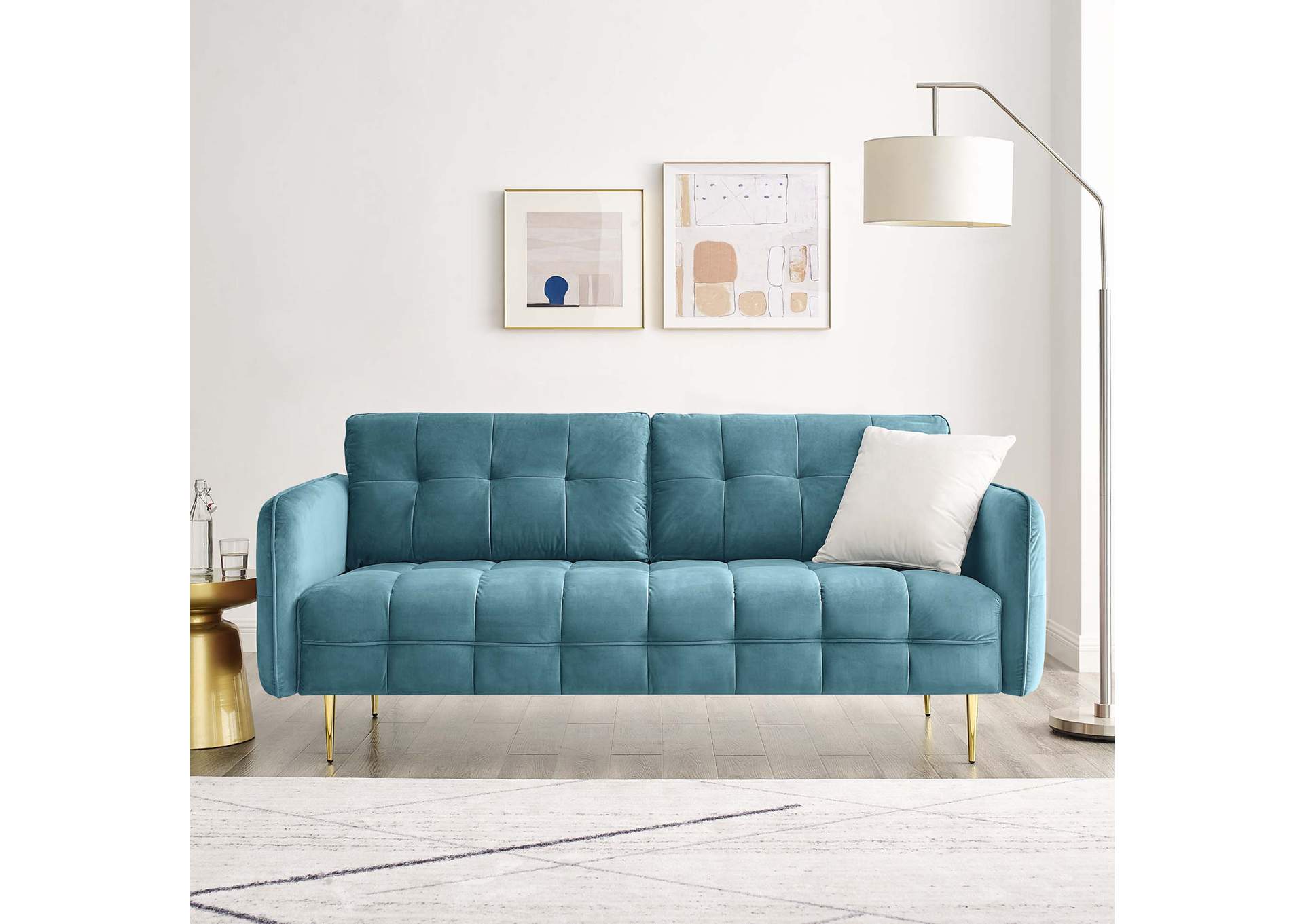 Sea Blue Cameron Tufted Performance Velvet Sofa,Modway