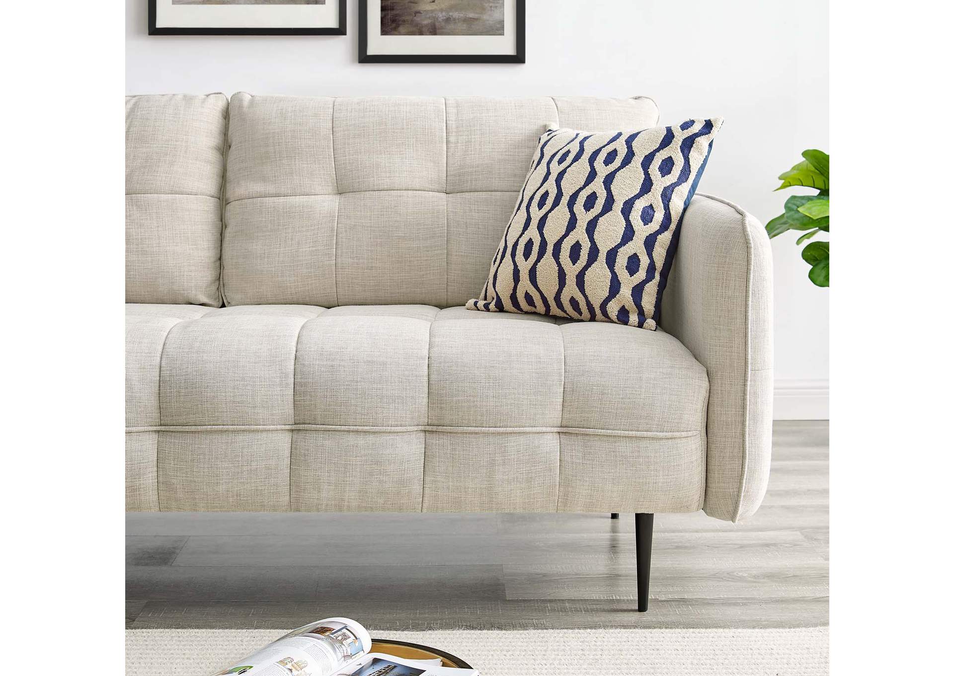 Beige Cameron Tufted Fabric Sofa,Modway